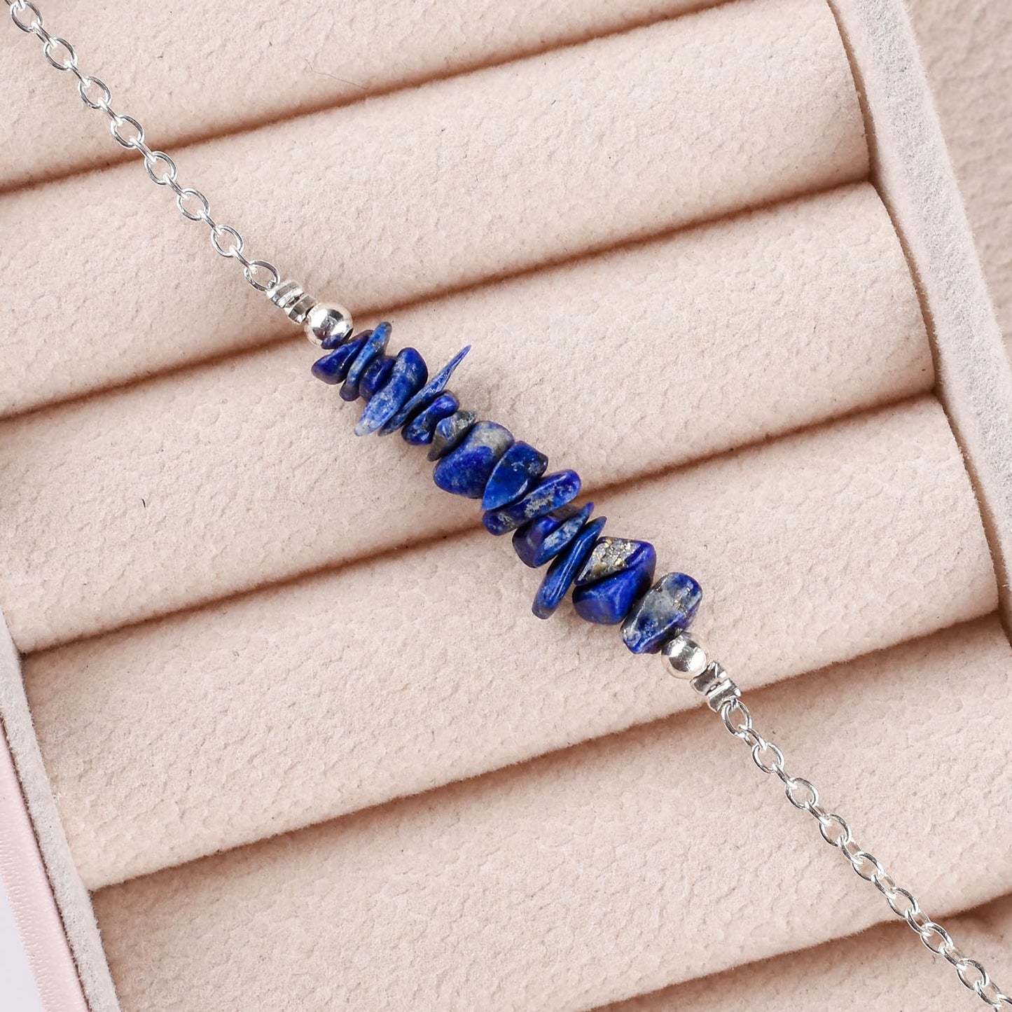 Yanara Lapis Lazuli Anklets Nuggets Ankle Bracelets for Women Natural Birthstone Silver Plated Jewelry in 9” +1.5” inch Chakra Crystals Valentines Day Gifts For Her