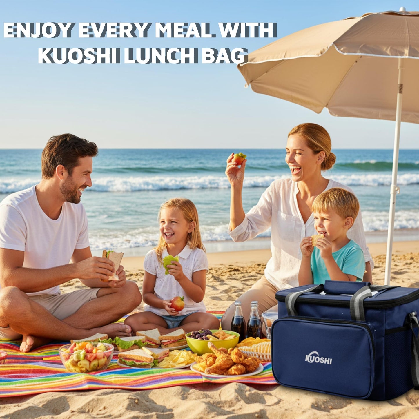 KUOSHI 14L Insulated Lunch Bag for Men/Women Leak-Proof Cooler Bag Liner & Soft Tote, Insulated Cooler Bag, Large Reusable Lunch Box for Work, Beach, Picnic, Fishing