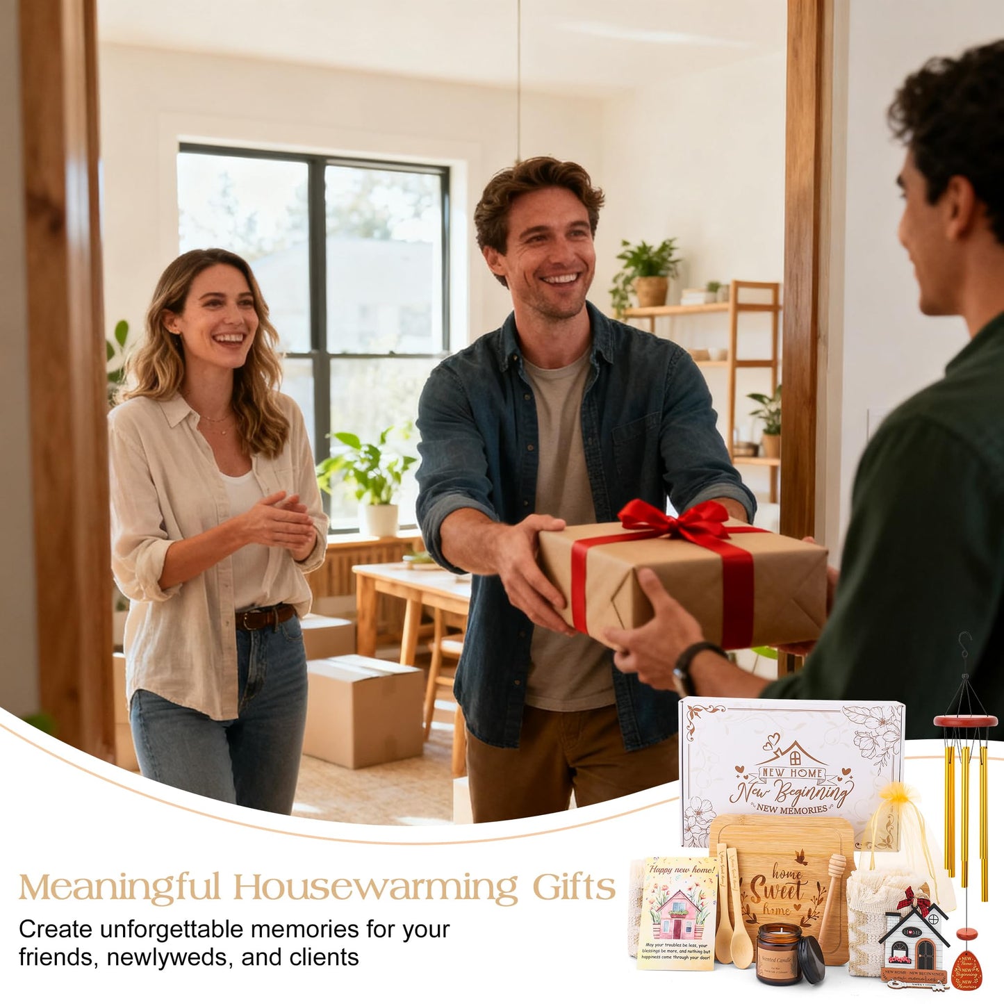 Hoemwarm House Warming Gifts New Home,10 Pcs New House Essentials Closing Gifts for Homebuyers,Gift Basket with Serving Boards Realtors Closing Gift for Women Men