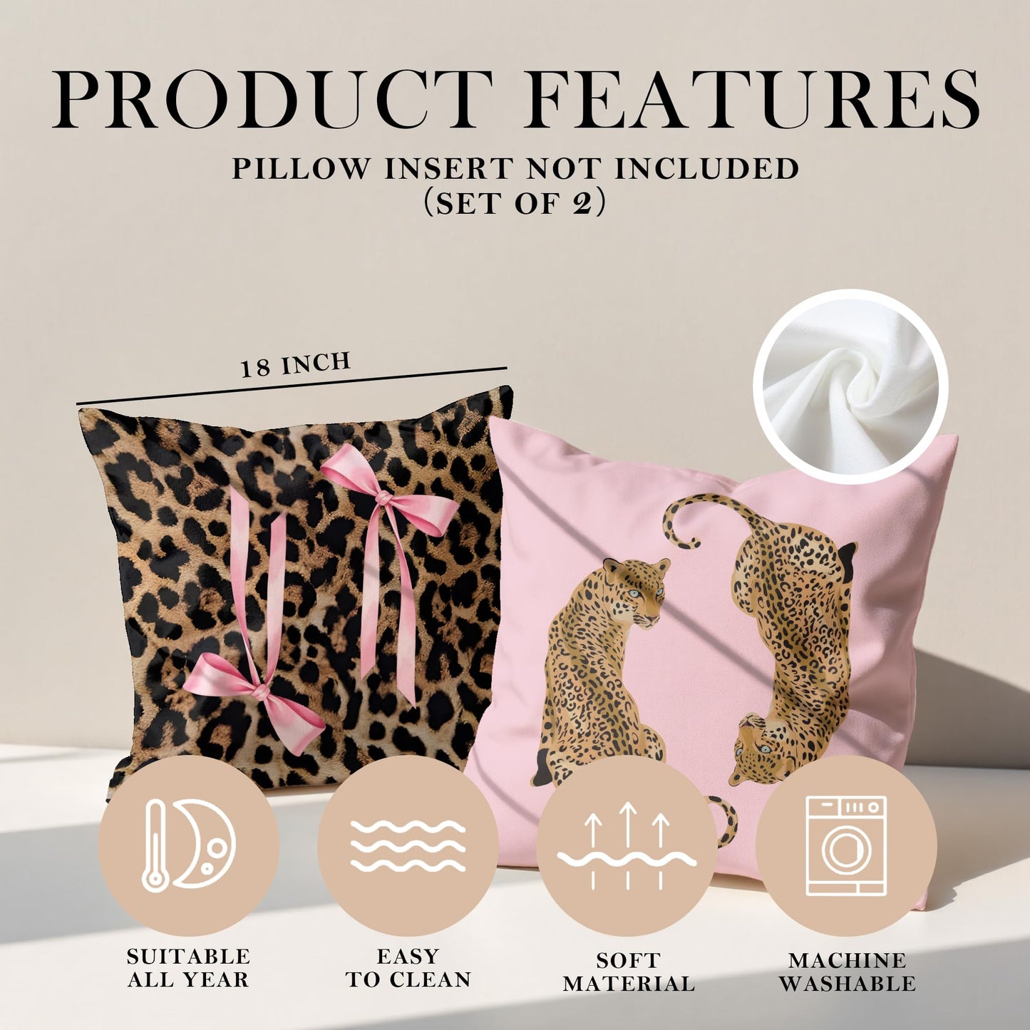 GTYNU Trendy Funky Pink Cheetah Coquette Bow Lip Pillow Covers 18x18 Set of 2,Cheetah Leopard Lover Gifts for Women,Coquette Preppy Pillow Covers for Girls Room Dorm Apartment Decor