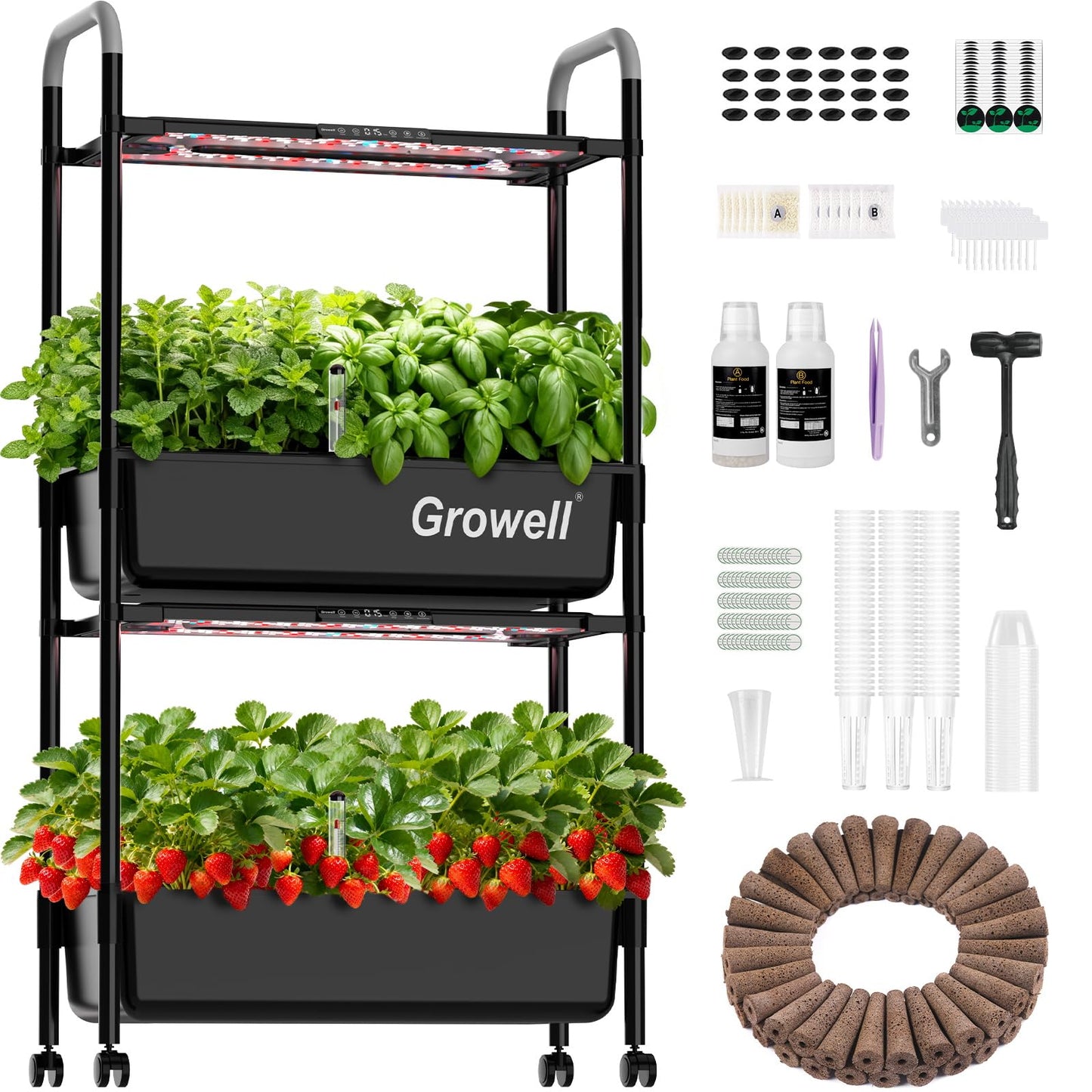 Growell Hydroponics Growing System Kit, 54 Pods Vertical Indoor Herb Garden with Smart LED Grow Light, Auto Circulating Water Pump Each Tier, 28L Hydroponic Gardening Systems for Ideal Gifts (Black)