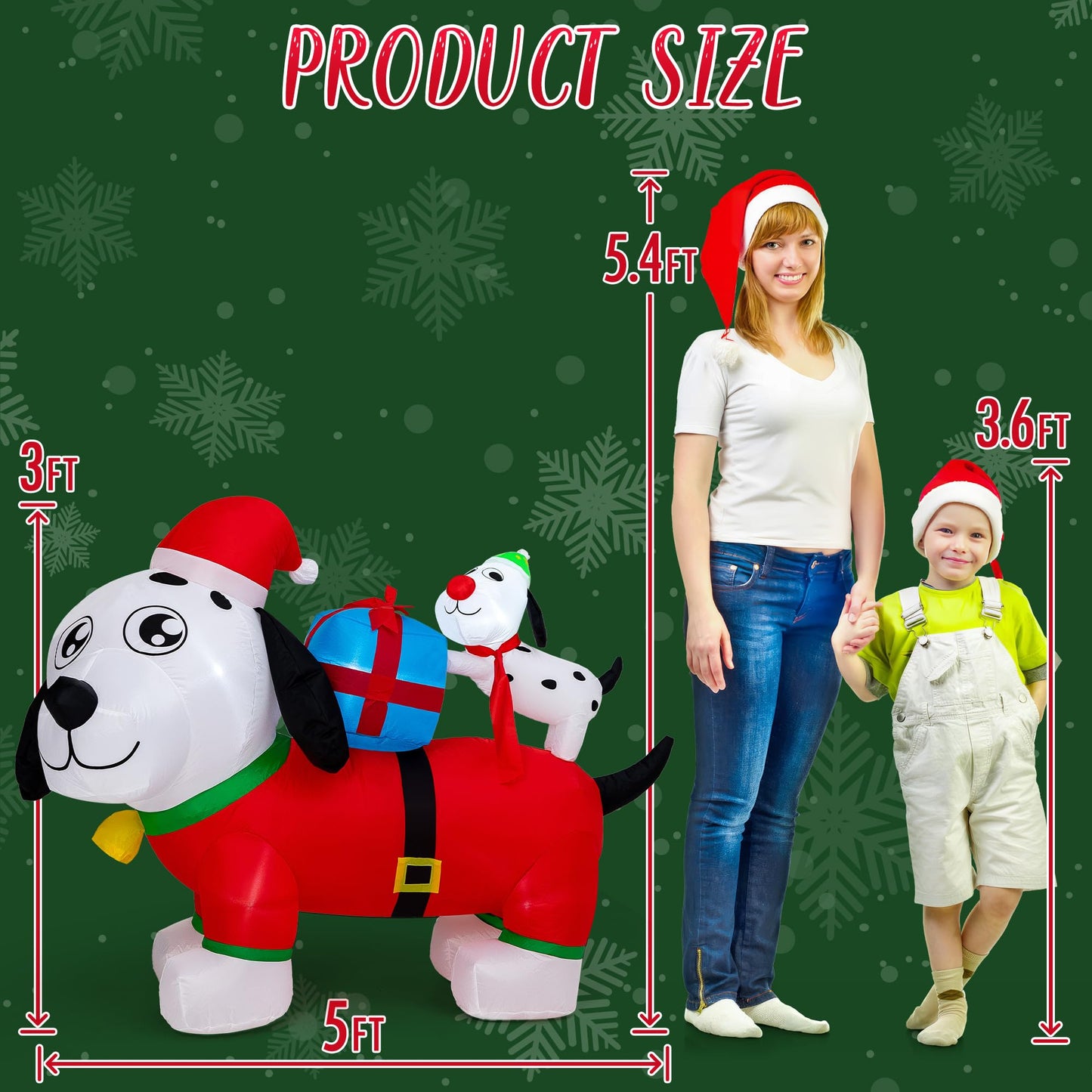 PRESENCE Christmas Inflatables Outdoor Decorations - 5FT Christmas Blow Up Dog Family LED Lights with Gift Box, Winter Decor Xmas Kids Gift for Outdoor Yard Decorations
