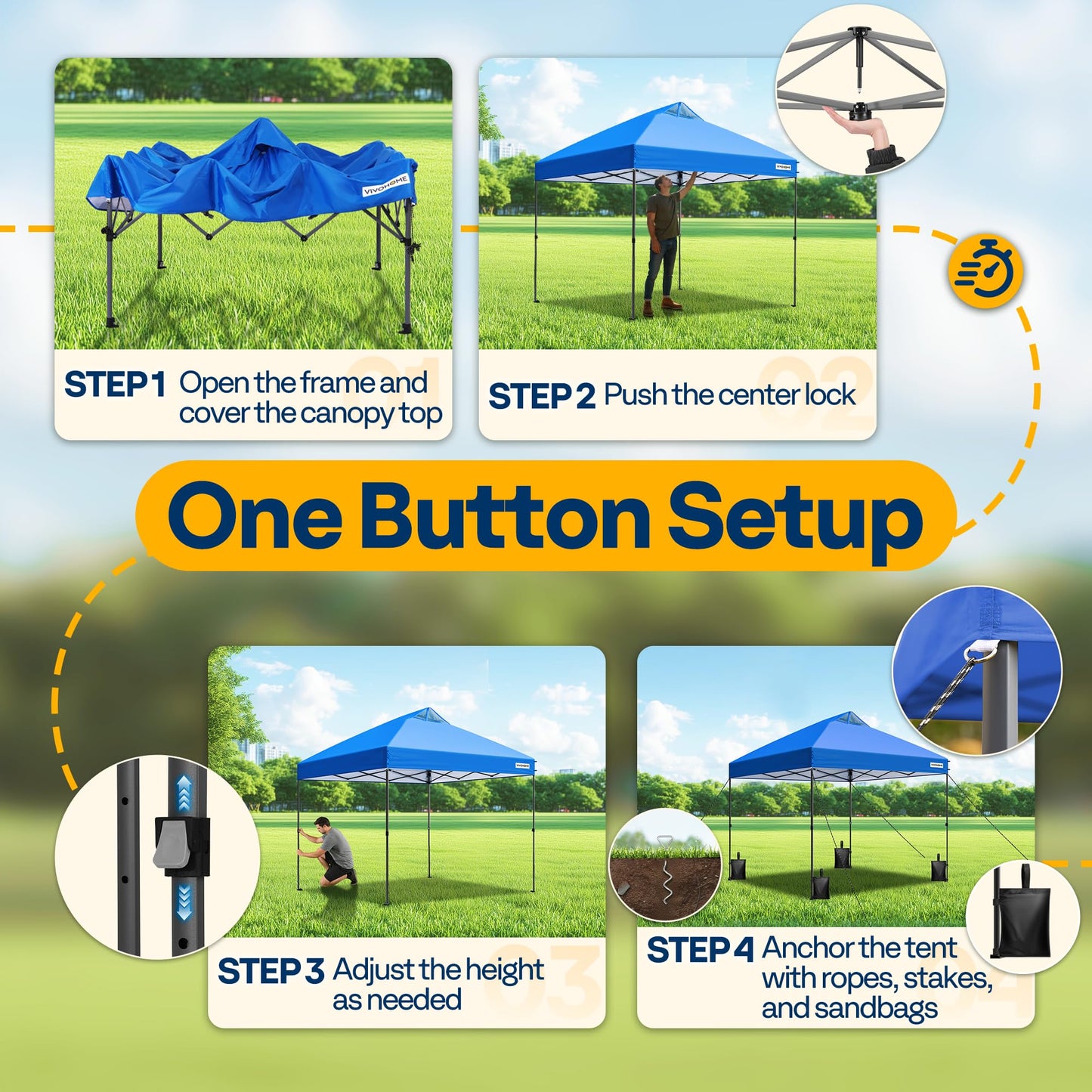 VIVOHOME 10x10ft Pop Up Canopy Tent One Push Setup Outdoor Portable Shelter Tent Heavy Duty with Wheel Carry Bag and 4 Sandbags, Blue