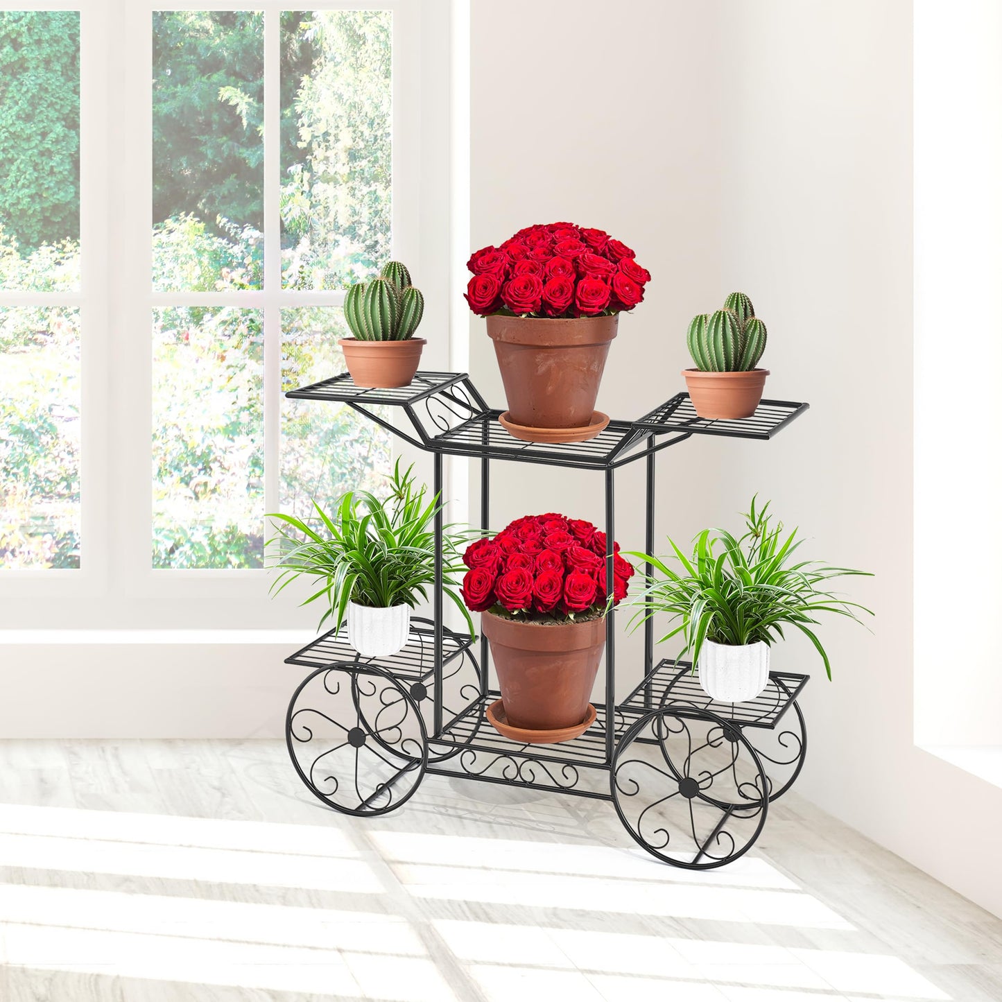 Sorbus® Garden Cart Stand & Flower Pot Plant Holder Display Rack, 6 Tiers, Parisian Style - Perfect for Home, Garden, Patio (Black)