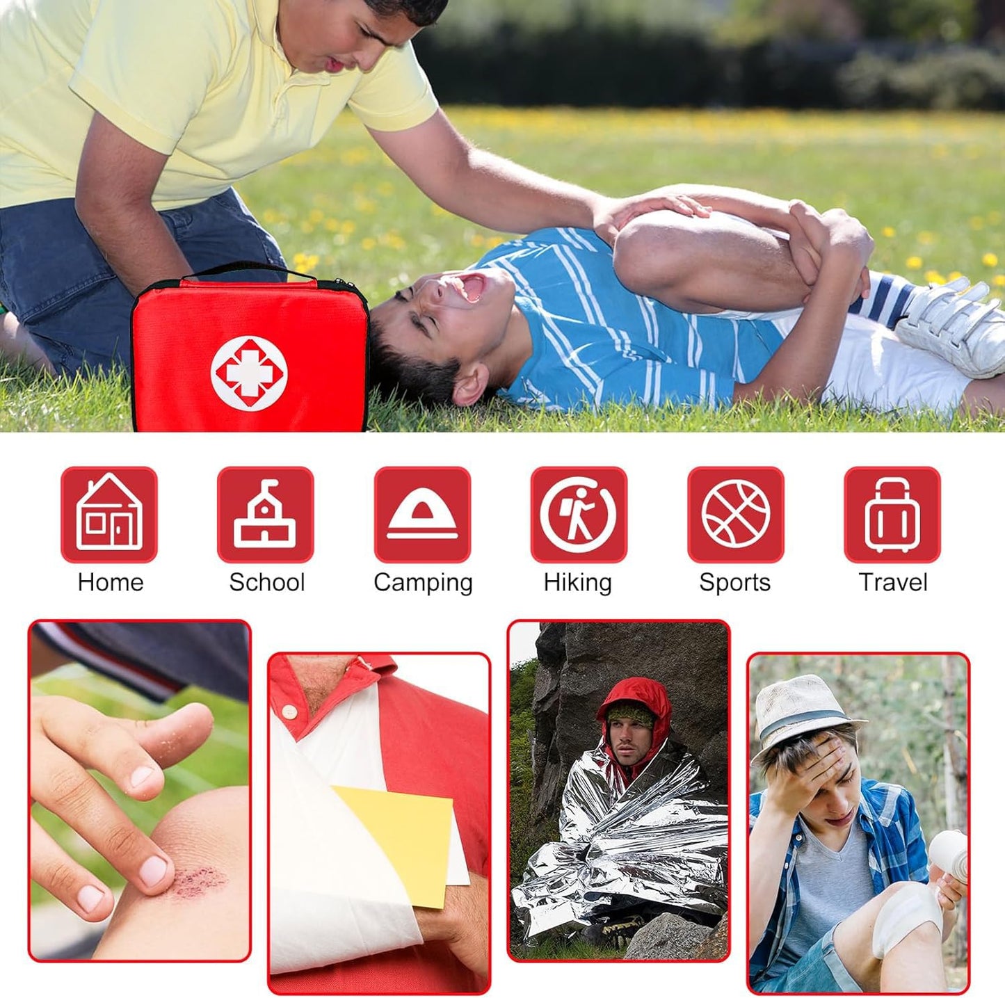 Travel-First Aid-Kit Car-Home 300PCS Survival-Kit Outdoor-Adventure - Small Portable Red Emergency Essential Sets Office Hiking Camping Business Public Must Have First Aid Gear Equipment 1st Aid