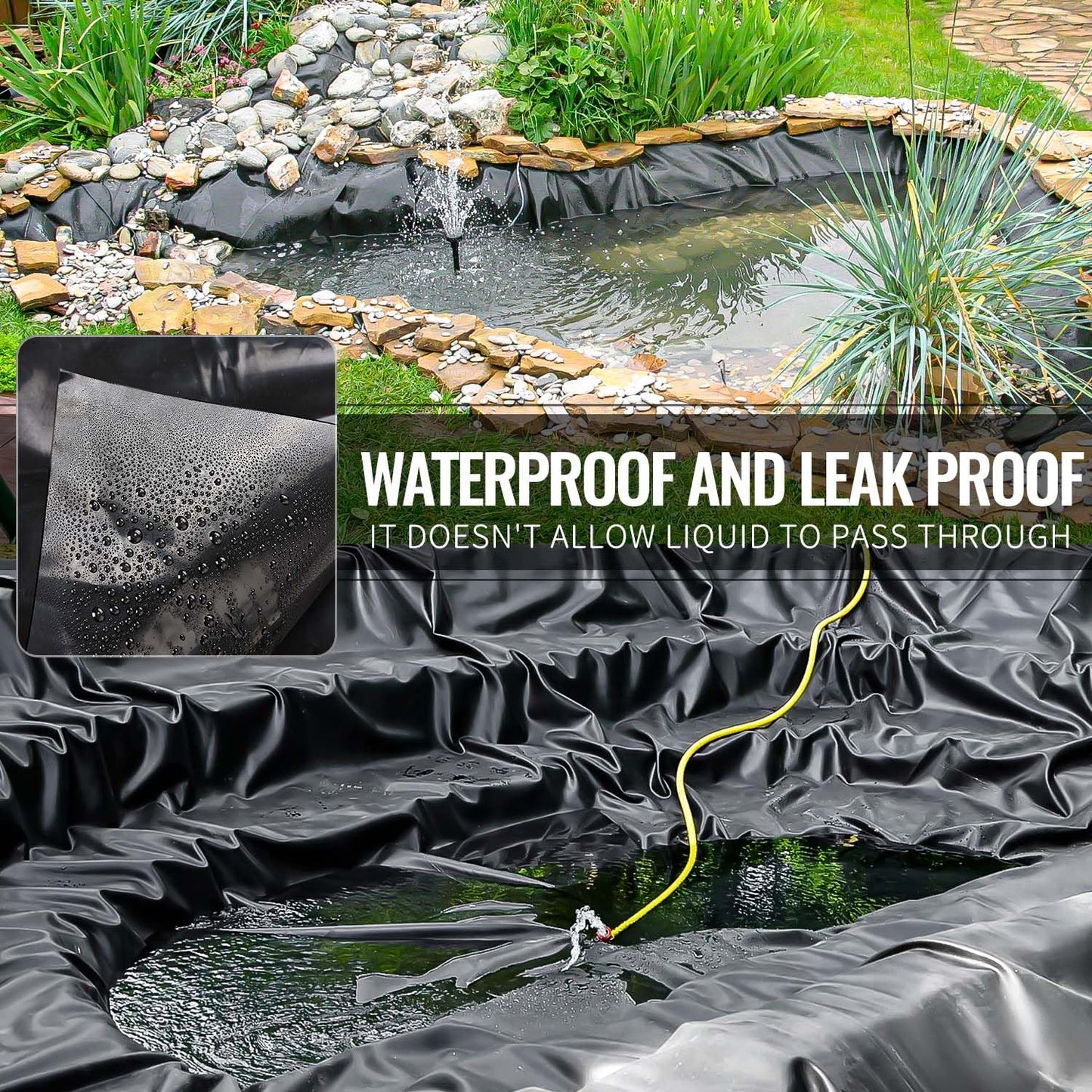 ALDMIO 10x15 ft Pond Liner, HDPE Thickness Fish Pond Liners for Outdoor Ponds, Ponds Liner for Waterfall, Fish or Koi, Streams Fountains
