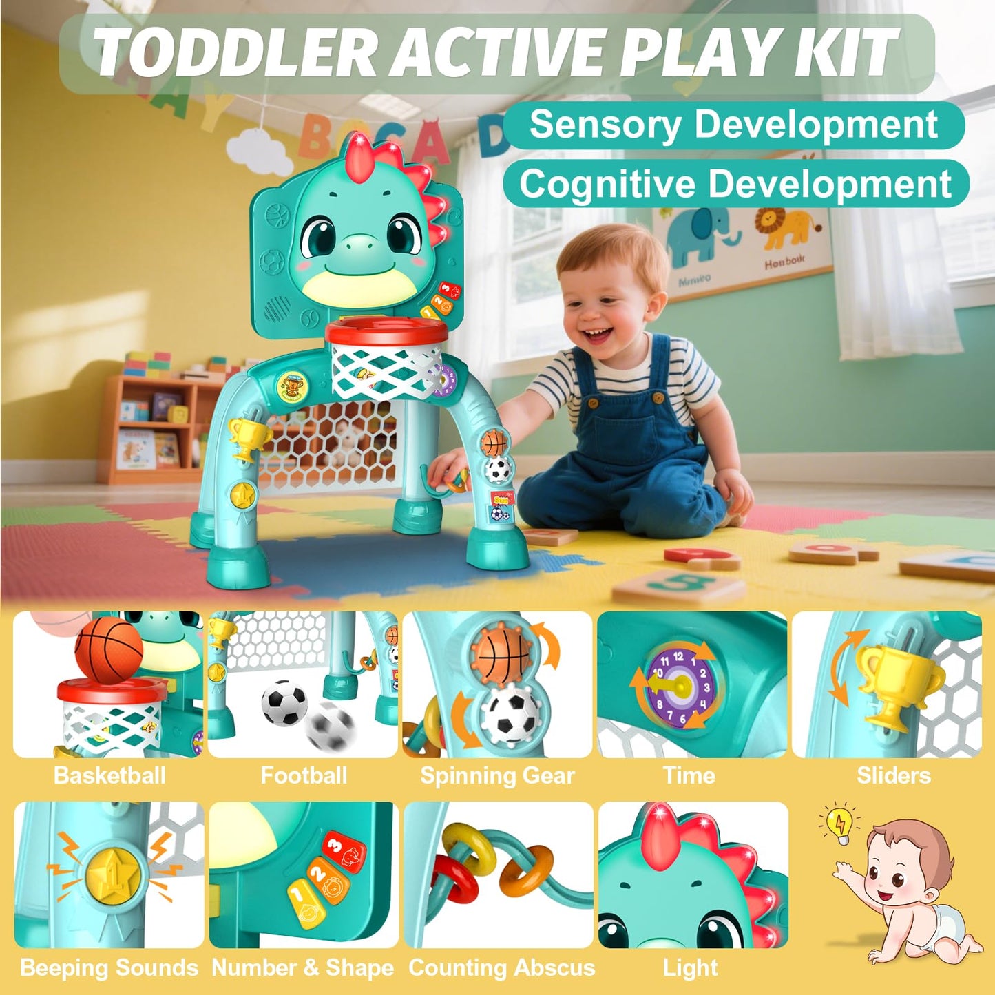 Zerhunt Baby Boy Toys for 1 Year Old: Motor Skills Development Energy Release by Mini Basketball & Soccer with Music & Light for Indoor Outdoor - Idea Christmas Birthday Gift for Boys Girls Age 1-3