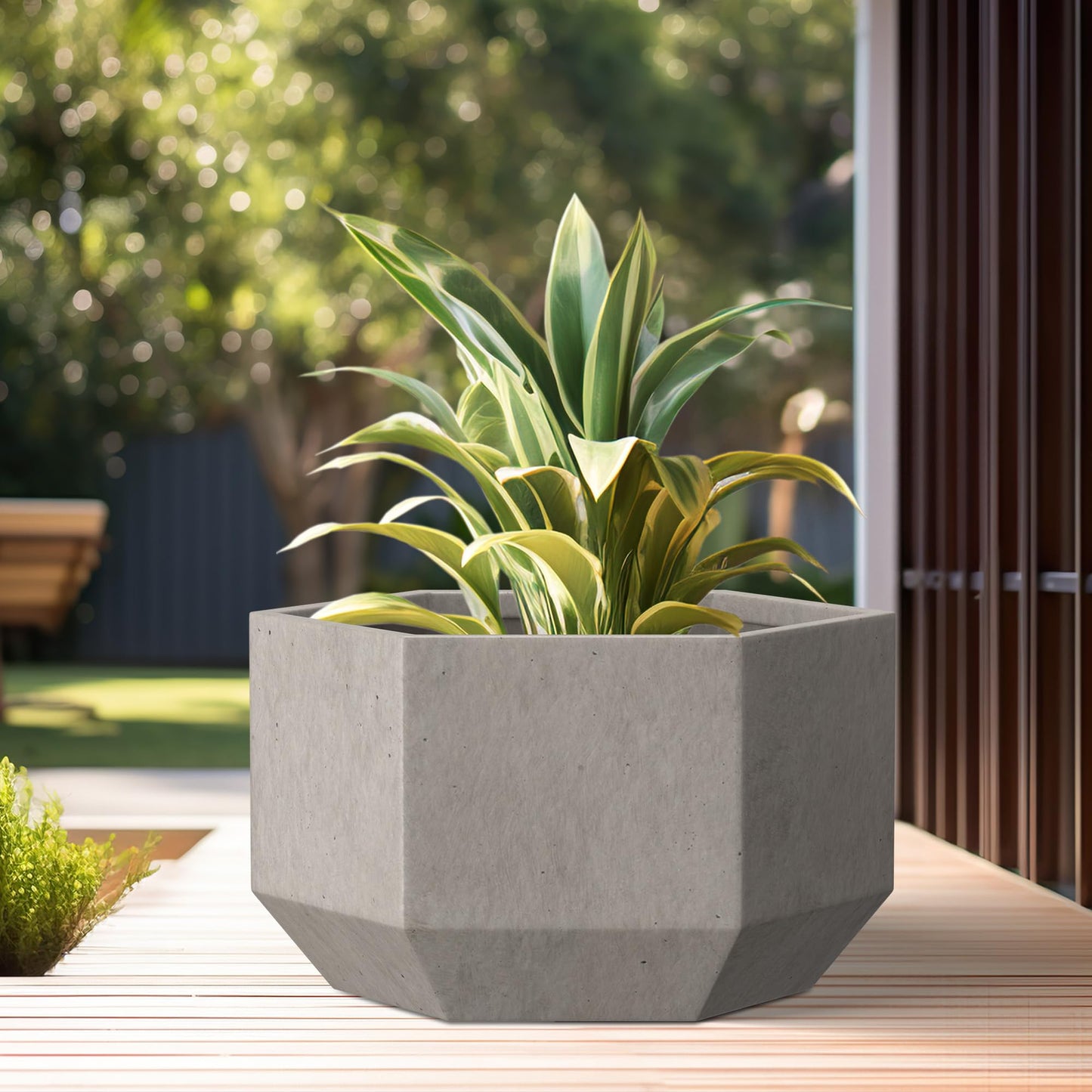 Kante Hexagon Concrete Planter, 7.9 Inch Tall Outdoor Indoor Flower Pots with Drainage Holes and Rubber Plug for Home, Patio, Garden, Weathered Concrete