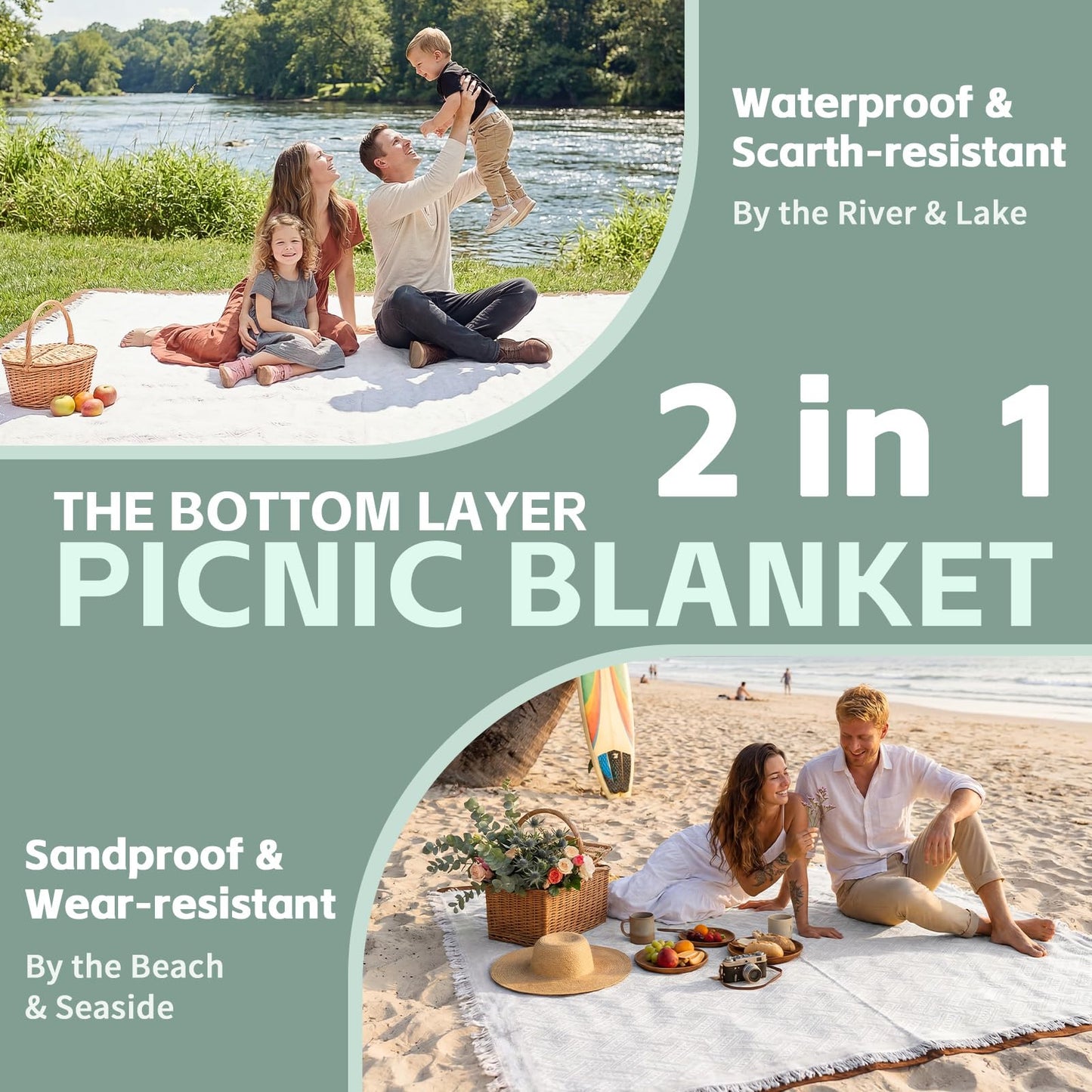 2 in 1 Extra Large Camping Blanket Outdoor Picnic Yoga Mat Lightweight Car Essential Roadtrip Gadget Rv Accessories Glamping Tent Gear Must Haves Hiking Stuff Backpacking Necessities Women Beach Gift