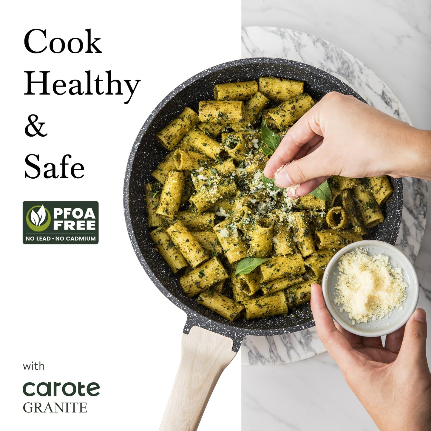 CAROTE 12 Inch Nonstick Deep Frying Pan with Lid, 5.5 Qt Jumbo Cooker Saute Pan with Pour Spout, Skillet Induction Cookware, Non Stick Cooking Pan PFOA Free, Classic Granite