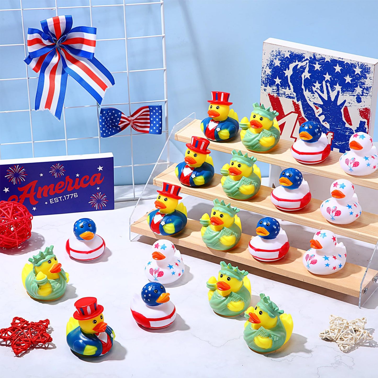 Jerify 72 Pcs 2 Inch Patriotic Rubber Ducks Summer Small Shower Float Rubber Ducks Star Rubber Ducky for Bath Birthday Gifts Baby Showers Beach Pool 4th of July Independence Day (Stylish)