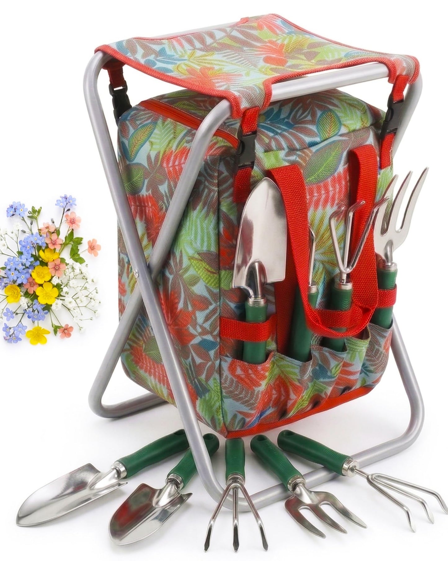 Bo-Toys 7-piece Garden Tool Set with Tote and Folding Stool Seat