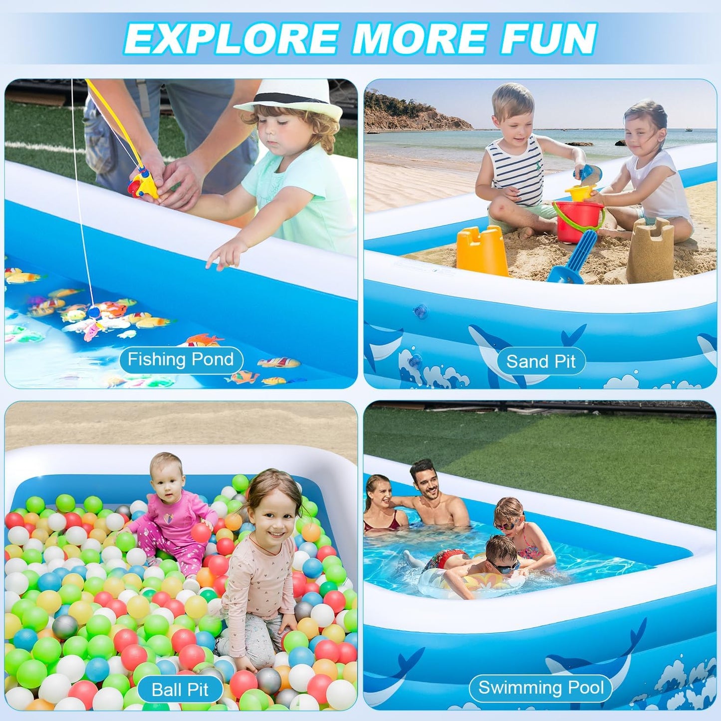Large Inflatable Pool for Adults Kids, 130" X 72" X 22" Blow-up Pools Inflatable Swimming Pool with Pump, 2026 Oversized Thickened Family Inflatable Kiddie Pool for Backyard Garden Summer Outdoor