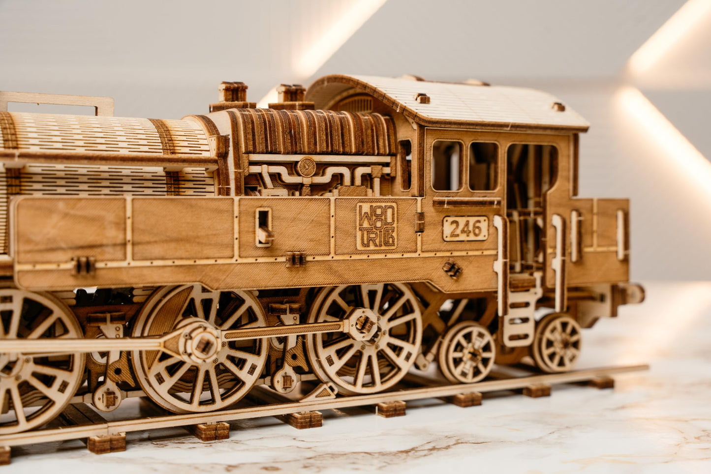 Wood Trick Grand Traveler 246 Wooden Train Set w/Railway - Rides up to 20ft - 16x4″ - Locomotive Model Kit - 3D Wooden Puzzles for Adults to Build - Engineering DIY Models for Adults to Build
