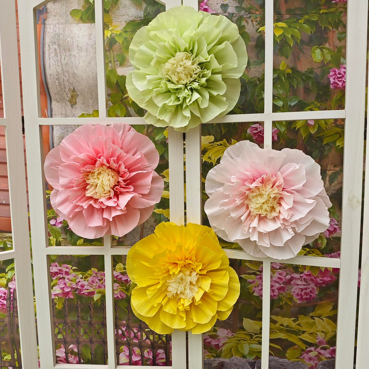Mybbshower Crepe Paper Flower for Wall Psprt Pom Pom Decor Girls Birthday Party Backdrop Baby Shower Nursery Room Decoration Pack of 4 (Blush Yellow Mint)