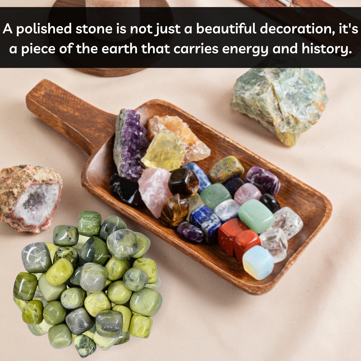 Amazing Gemstone Serpentine Crystals and Healing Stones Tumbled - 1000+ Carats Serpentine Stone, Natural Healing Stones for Energy Balance, Stress Relief - Premium Polished Gems Rocks for Meditation