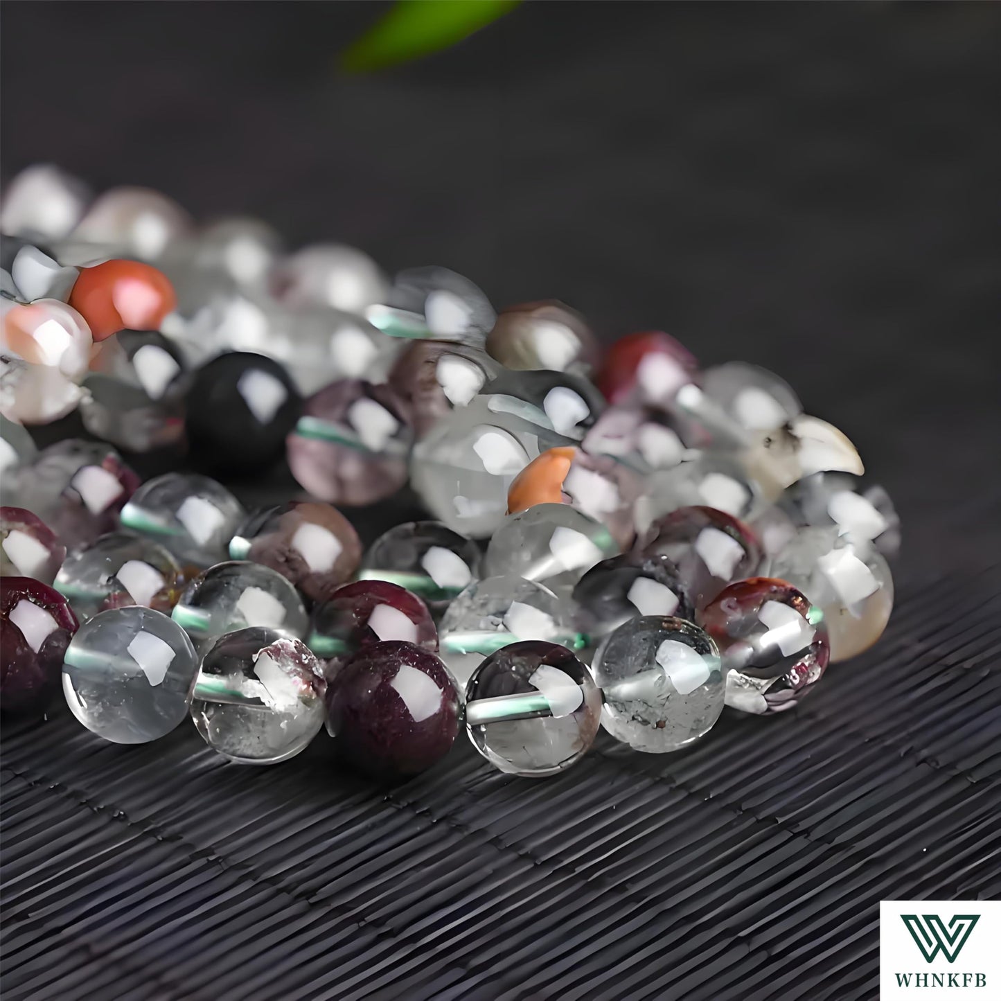 WHNKFB 10mm 50PCS Natural Green Phantom Quartz Round Beads, Smooth Polished Loose Crystal Beads for Jewelry Making Craft - 6mm 8mm 10mm Options with Free Elastic Cord