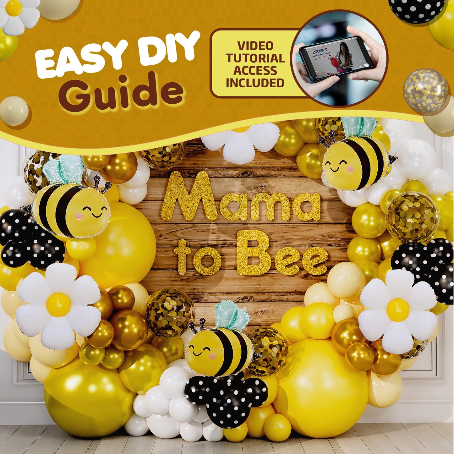 ALL-IN-1 Bee Balloons Garland Kit & Arch - Small and Large Black Yellow and White Bumble Bee Balloons for What Will It Bee Gender Reveal Party Supplies, Baby Shower Decorations, or Honey Bee Birthday