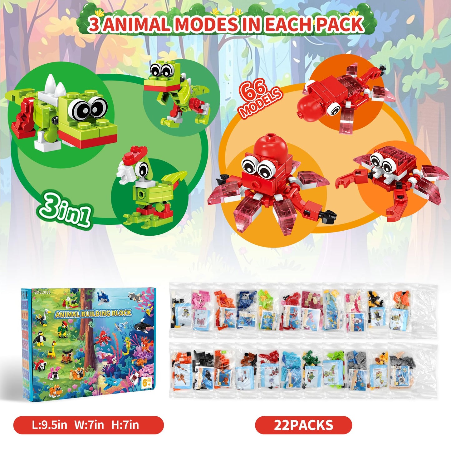 Party Favors for Boys Girls Ages 6 8 10 12, 22 Pack Animals Building Block Toy Stocking Stuffers Classroom Prizes Goodie Bags Fillers Building Set, Valentines Day Christmas Birthday Gifts for Kids