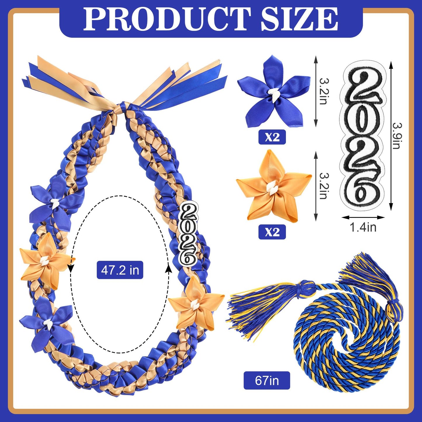 Craftsatin 2026 Graduation Money Leis with Honor Cord Class of 2026 Graduation Ribbon Money Leis Double Braided Handmade Necklace Kit for for High School College Grad Party Supplies (Blue Dark Gold)