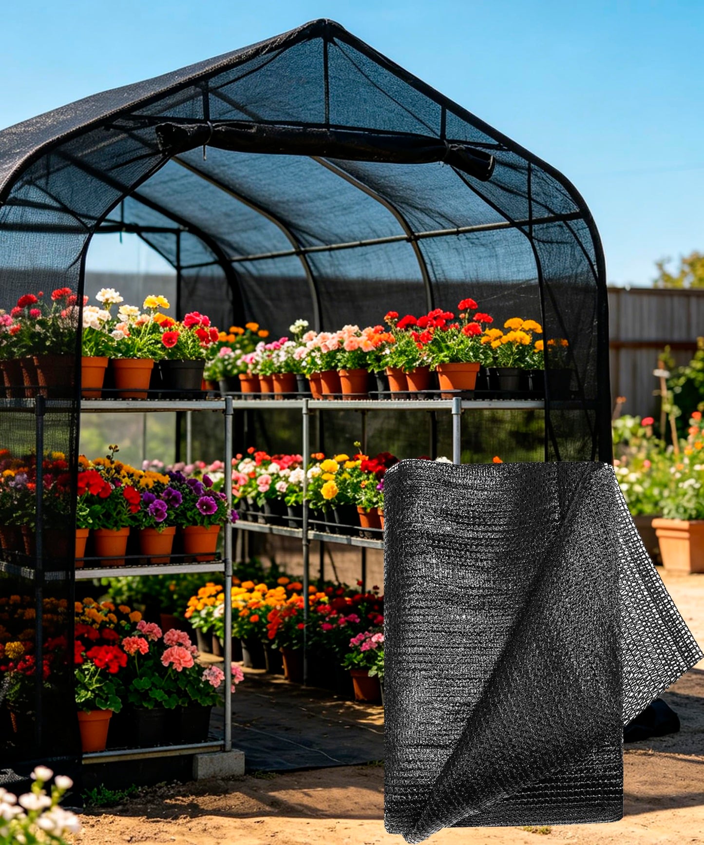 e.share Sun Shade Cloth, 40%-50% Sun Block Mesh Net, 10FT x 6.5FT Breathable Black Screen for Garden Greenhouse Patio Plants Vegetables Flowers