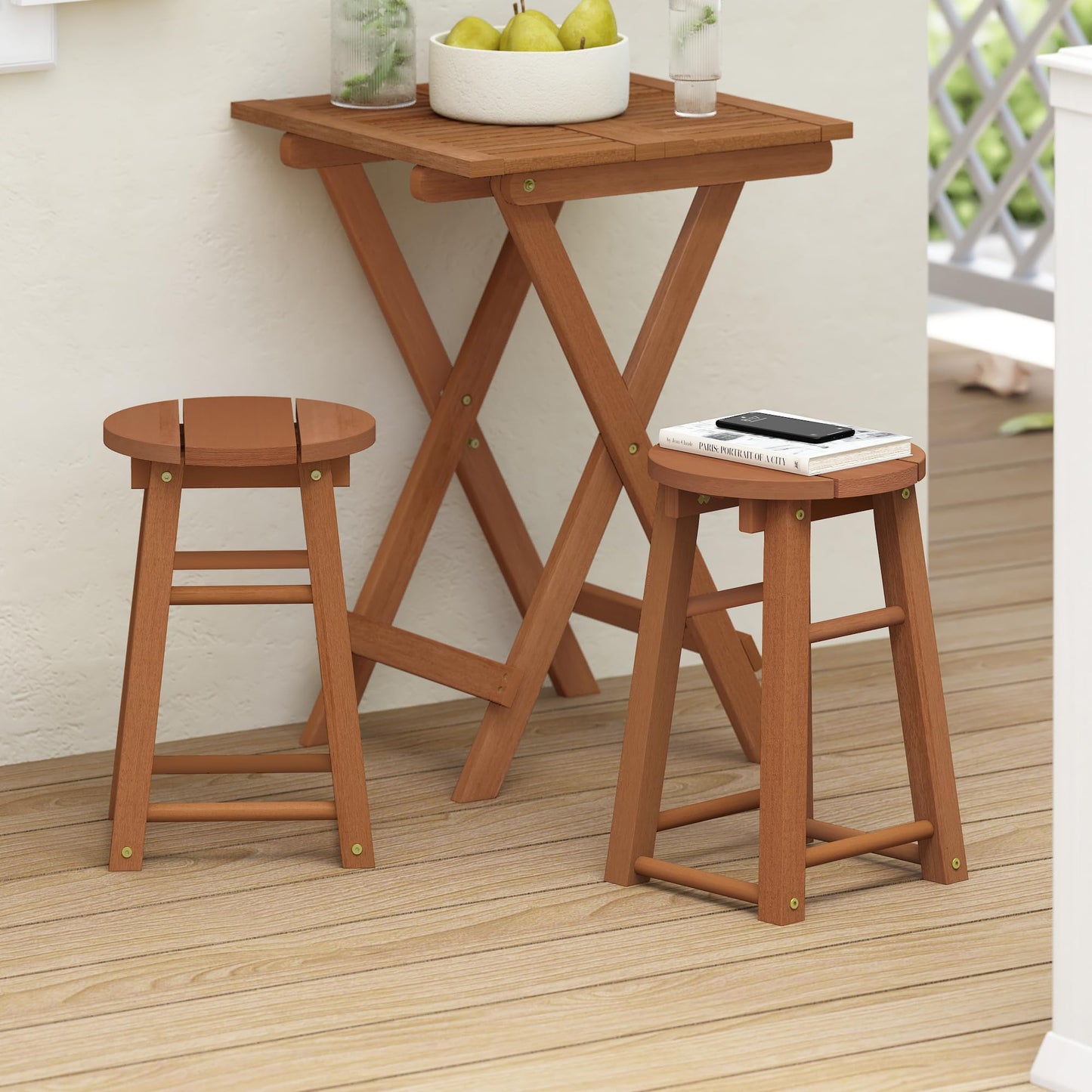 Furinno TIOMAN Outdoor Barstool, Set of 2, 18 Bar Stool in Teak Oil, for Patio, Garden, Porch, Natural