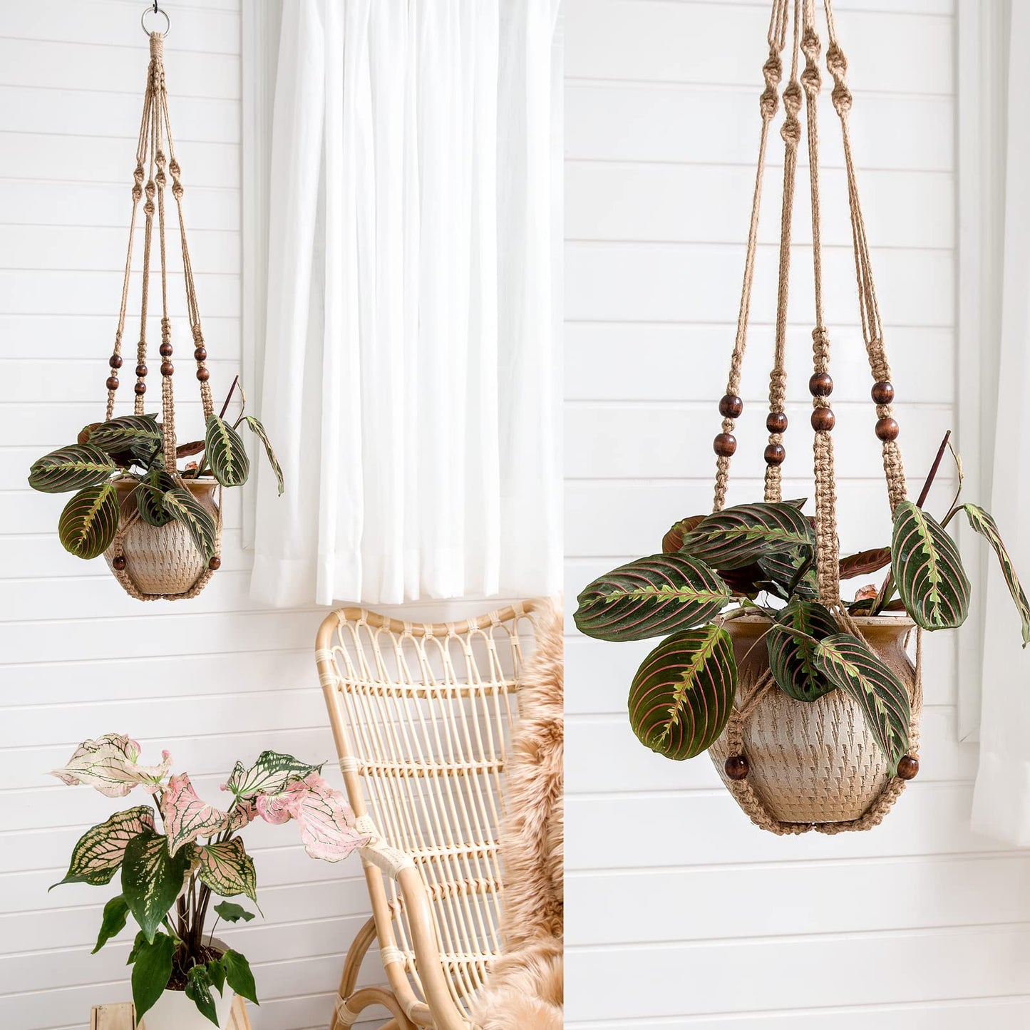 Mkono Set of 3 Macrame Plant Hangers Indoor Jute Hanging Planter Basket Classic Style and No Tassels Style, 35"/40"