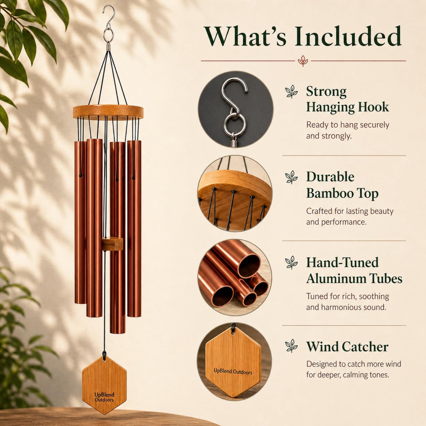 Red Deep Tone Wind Chime – Outdoor Sympathy & Memorial Gift for the Loss of a Loved One, Memorial Wind Chimes, Thoughtful Sympathy Gift for Bereavement and Remembrance. 29" Copper Red