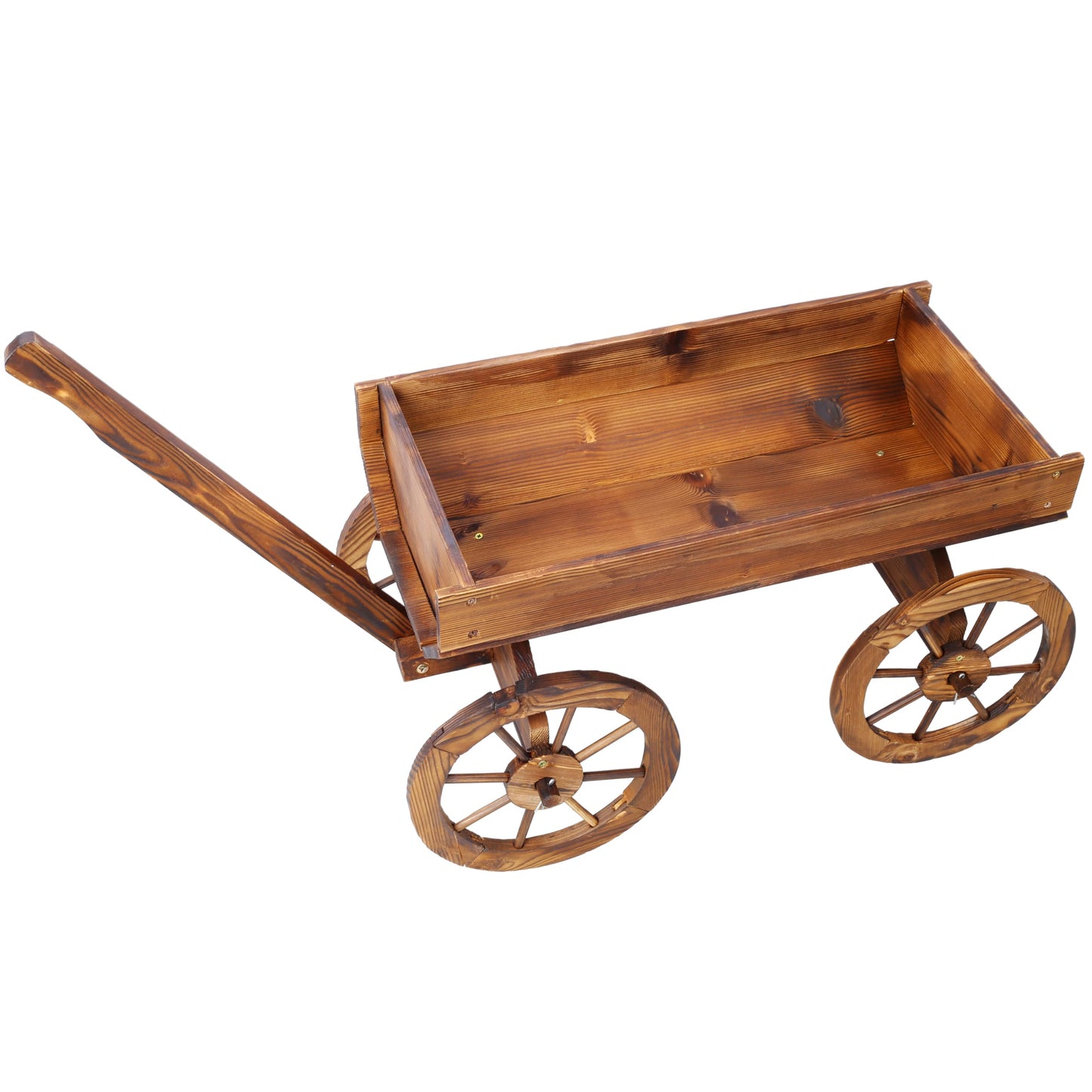 Tomkate Wagon Flower Planter Cart – Movable Wooden Raised Garden Bed on Wheels with Handle, Rolling Pot Stand for Outdoor Plants, Decorative Garden Planter, Durable Brown Wood Wagon for Patio & Yard