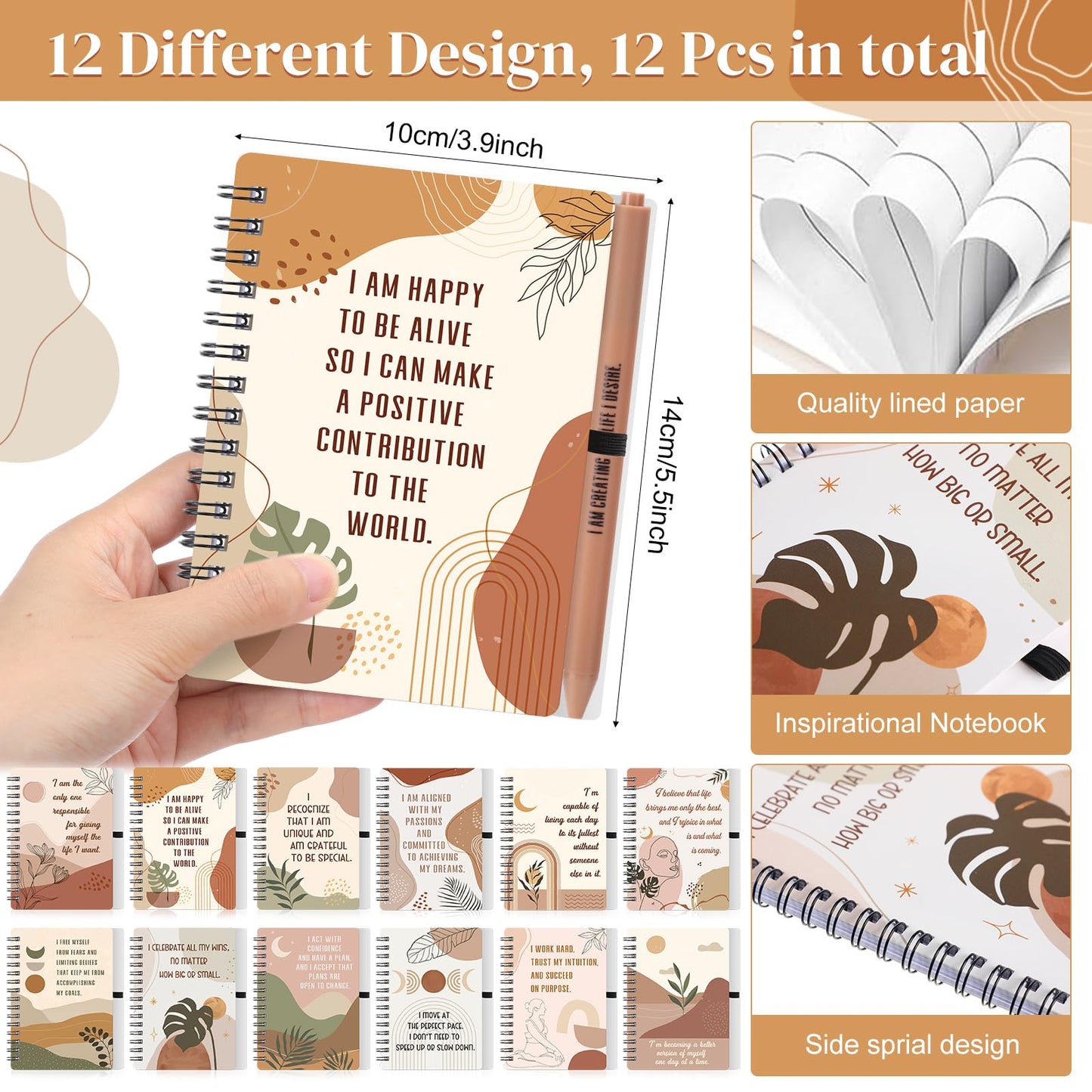 Kosiz 24 Pcs/12 Set Positive Affirmation Gifts Bulk for Women Gratitude Spiral Journals with Pens Motivational Notebooks Mothers Day Gifts for Mom Employee Coworker Teacher Nurse Volunteer (Rainbow)