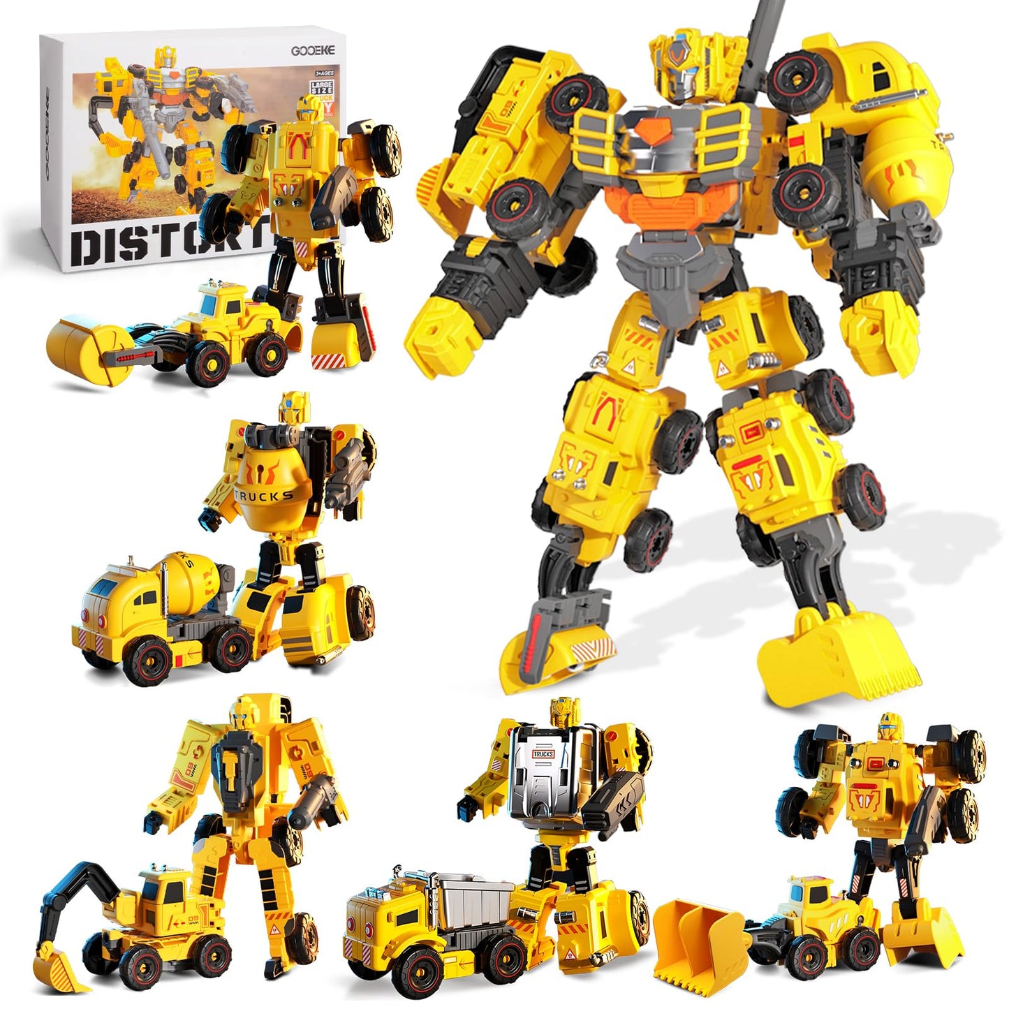 Bloomsmary 5-in-1 Transforming Construction Trucks Toys for Boys 3-6, STEM Building Vehicles Action Figures with Weapons for Child Age 4-7 – Toddler Robot Car Playset for Kids Birthday Gift