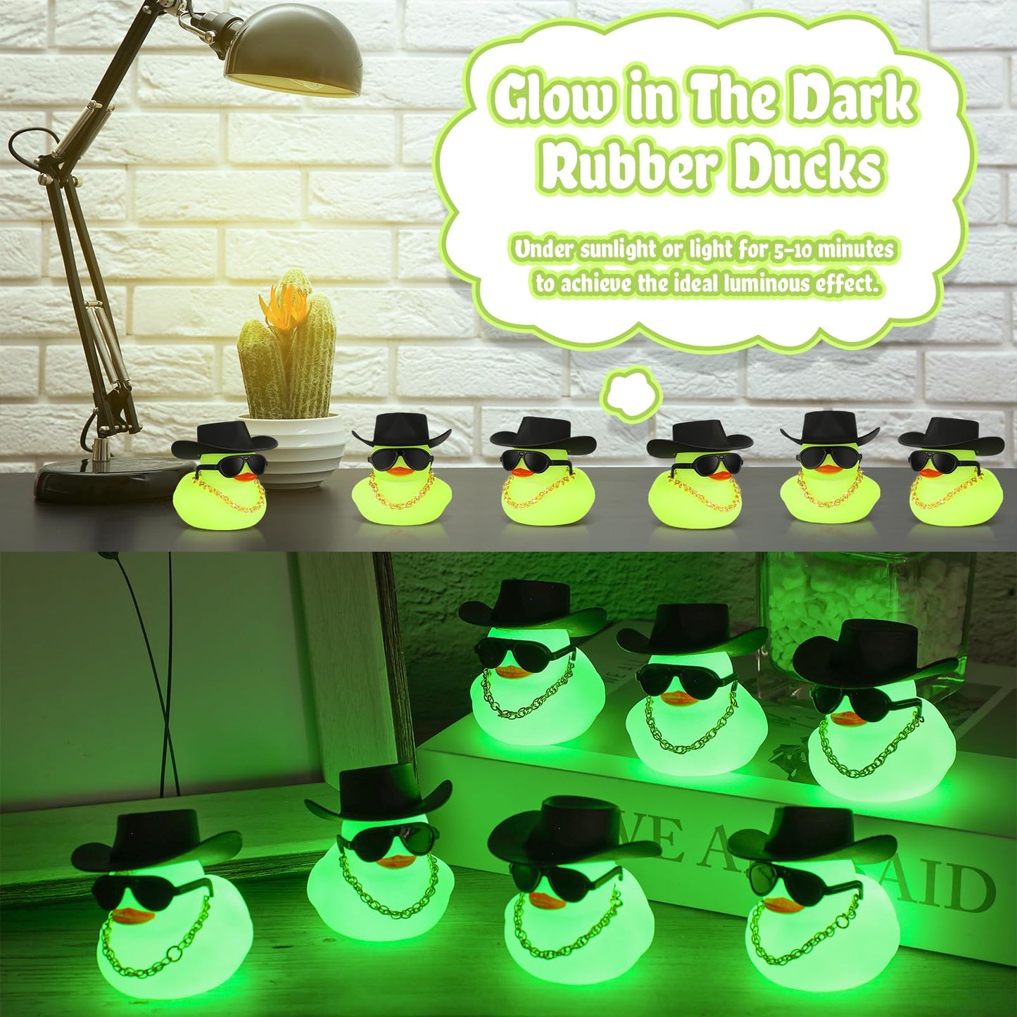 Sotiff 48 Sets Cowgirl Rubber Duck Squeaky Duck Bath Toy Duckies Car Dashboard Decorations Halloween Party Favors with Mini Necklace Hat and Sunglasses for Bathtub Baby Shower Swimming Party