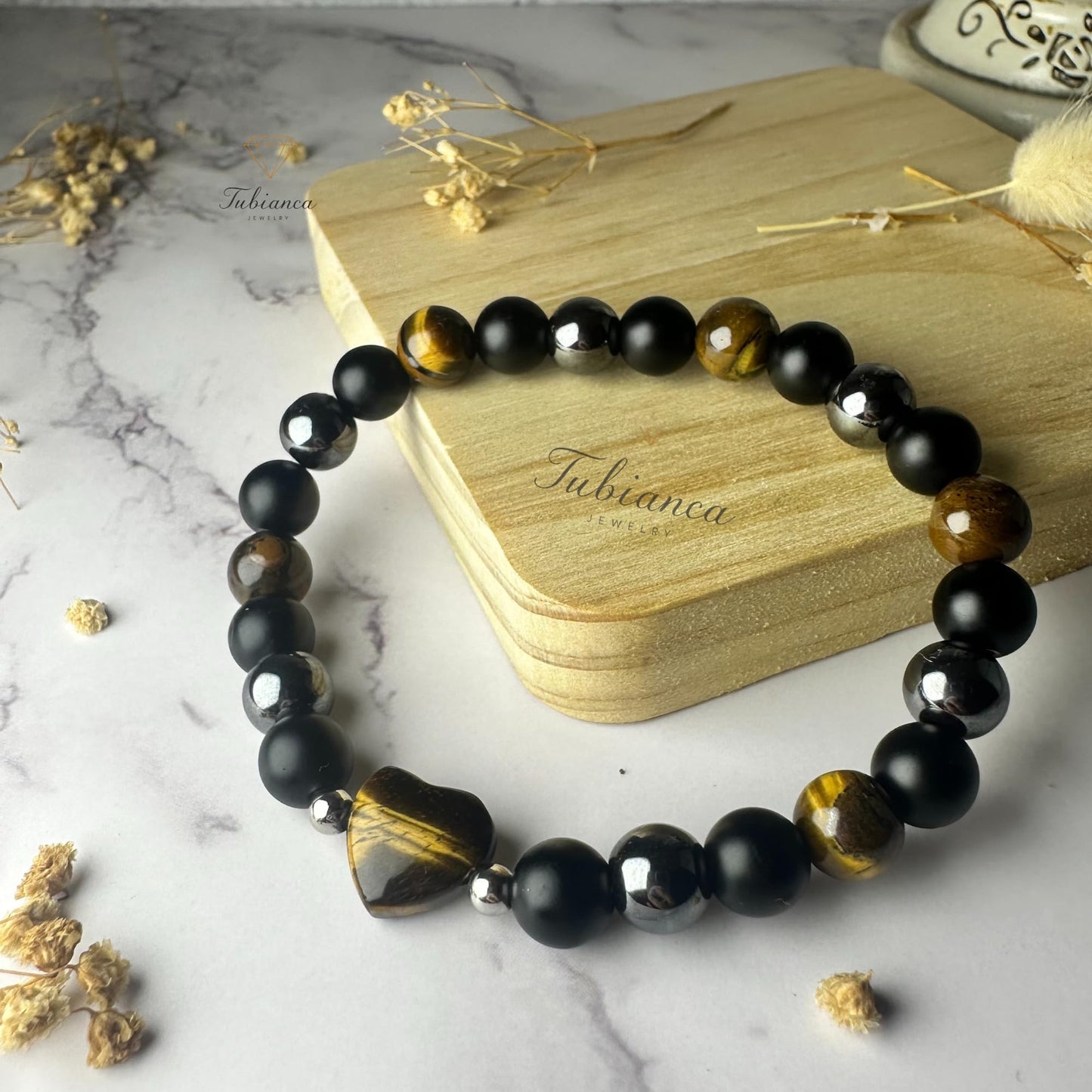 TUBIANCA Triple Protection Bracelet – Tiger Eye, Hematite & Black Onyx Crystal for Energy Shield, Confidence, Grounding & Spiritual Balance – Handmade Unisex Healing Jewelry