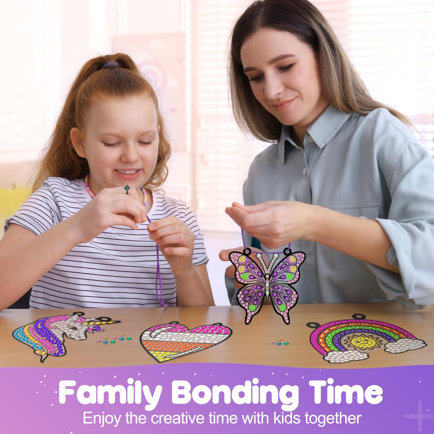 ZIZZ Diamond Painting Suncatcher Kits for Kids: 5PCS Easter Basket Stuffers for Kids, Birthday Gifts for Girls, Art & Crafts Supplies, Party Favors, Creative Toys for Girls Boys 4 5 6 7 8 9 Years Old