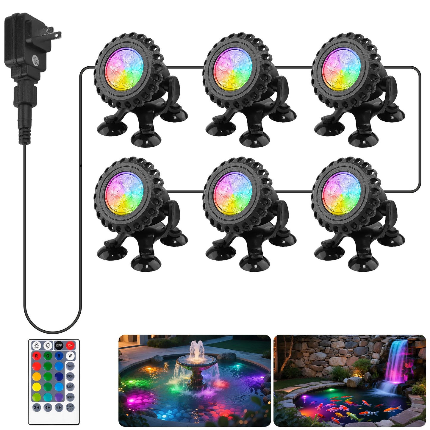 T-SUN Pond Lights LED Underwater 16 Colors with Timer Remote Control IP68 Waterproof Dimmable Submersible Fountain Lights Outdoor Spotlight for Fish Pond Garden Yard Aquarium Pool