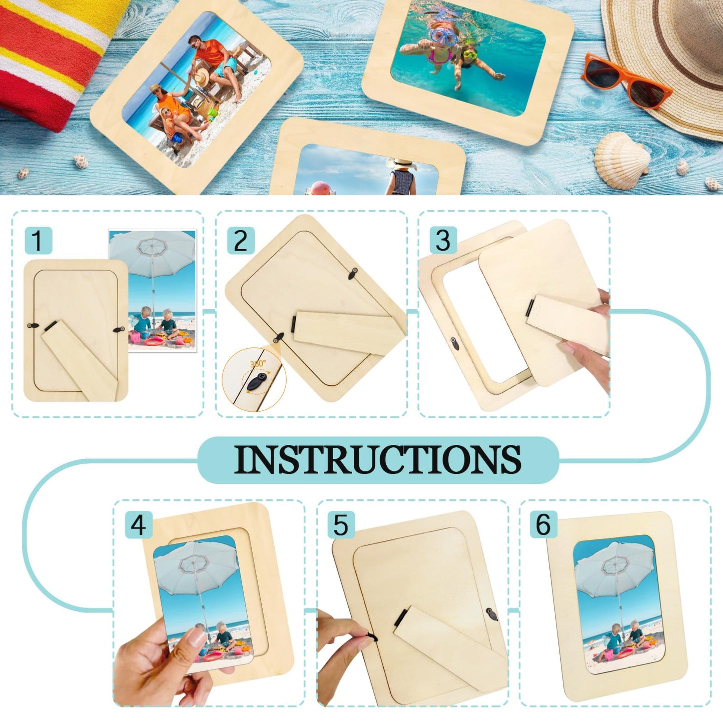 RYKOMO 12 Pieces DIY Wooden Picture Frames, Unfinished Solid Wood Photo Picture Frames for 4 x 6 in Photos, Standing Wooden Picture Frame for Valentine's Day Gift, Father's Day, Mother's Day DIY Crafts