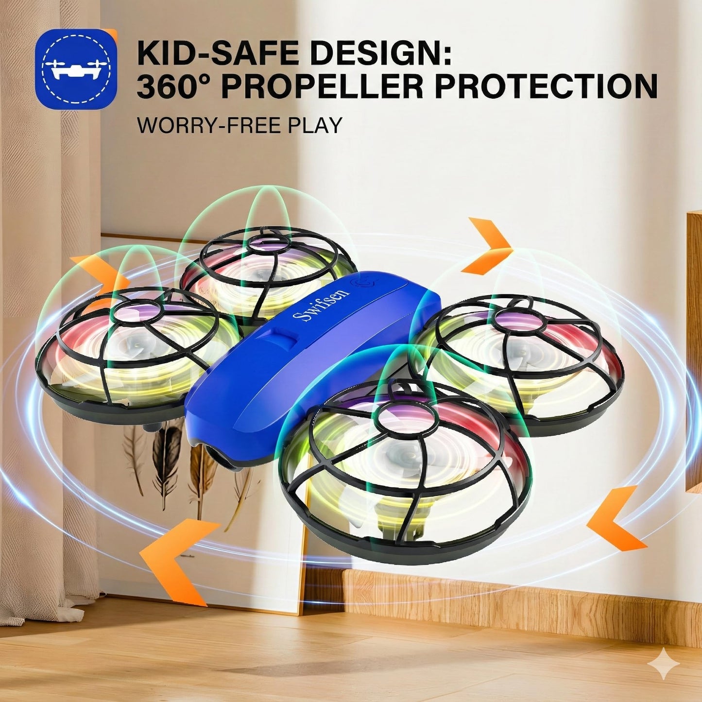 Swifsen Drones for Kids with Camera,Rc Drone Indoor Small Helicopter,Birthday Gifts for Boys and Girls Beginners Friendly,Mini Quadcopter Toy With 2 Batteries,Propeller Protect,Altitude Hold