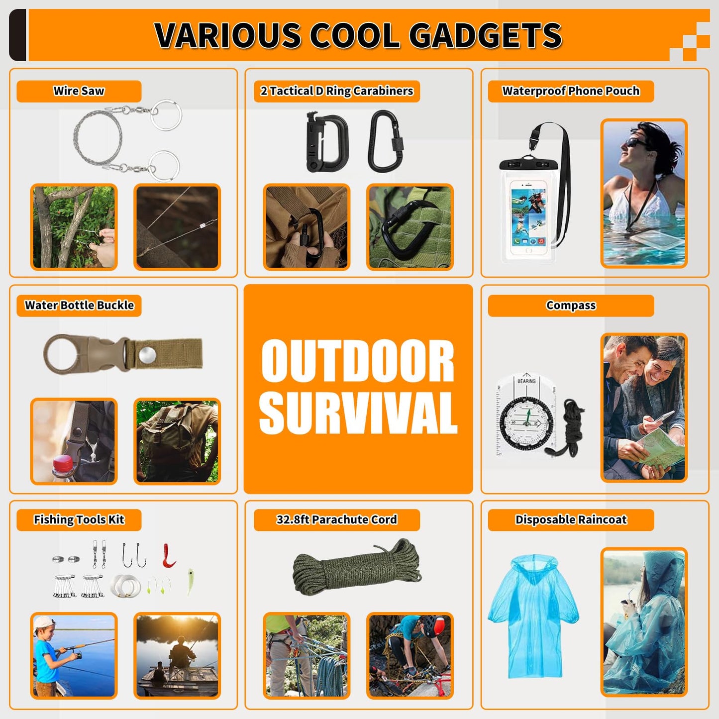 Survival Kit, Gifts for Men Women Teen Boys, Includes 252pcs Survival Gear Mini First Aid Kit for Car, Large Capacity Emergency Kit with Molle System for Earthquake, Outdoor Adventure, Travel(Green)