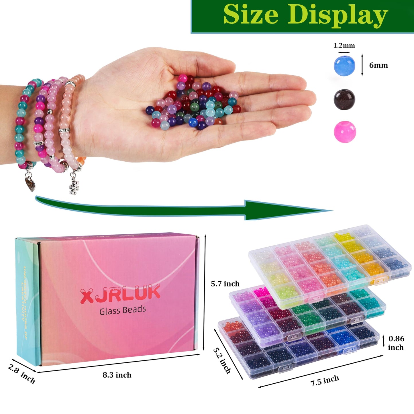 XJRLUK Glass Beads Bracelet Making Kit, 3000 pcs 72 Colors 6 mm Crystal Beads for Jewelry Making, Glass Beads Kits for Beginners DIY Earrings Necklaces Rings Crafts Birthday Gifts