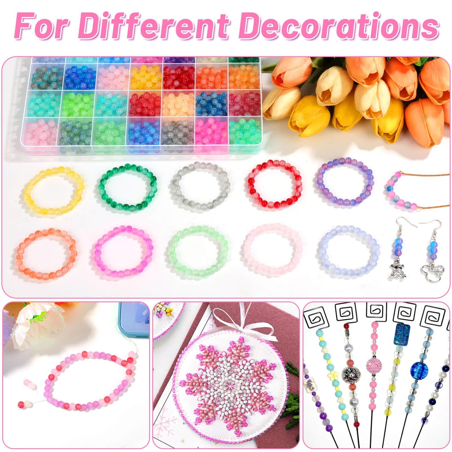 shynek 1400 Pieces 6mm Round Glass Beads for Bracelets, 28 Colors Bracelet Beads, Glass Crystal Beads for Jewelry Making, Bracelet Making and DIY Crafts(Gradient Mermaid Color)