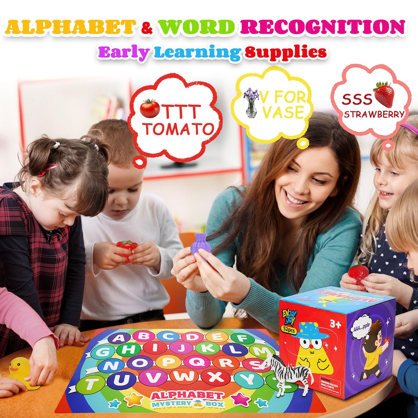 Enjoyjoy Mystery Box - 58 PCS Speech Therapy Materials Alphabet Toys Montessori Sensory, Preschool Learning Sorting Games with Mystery Boxes for Toddlers Ages 3-6, Ideal Christmas Birthday Gifts