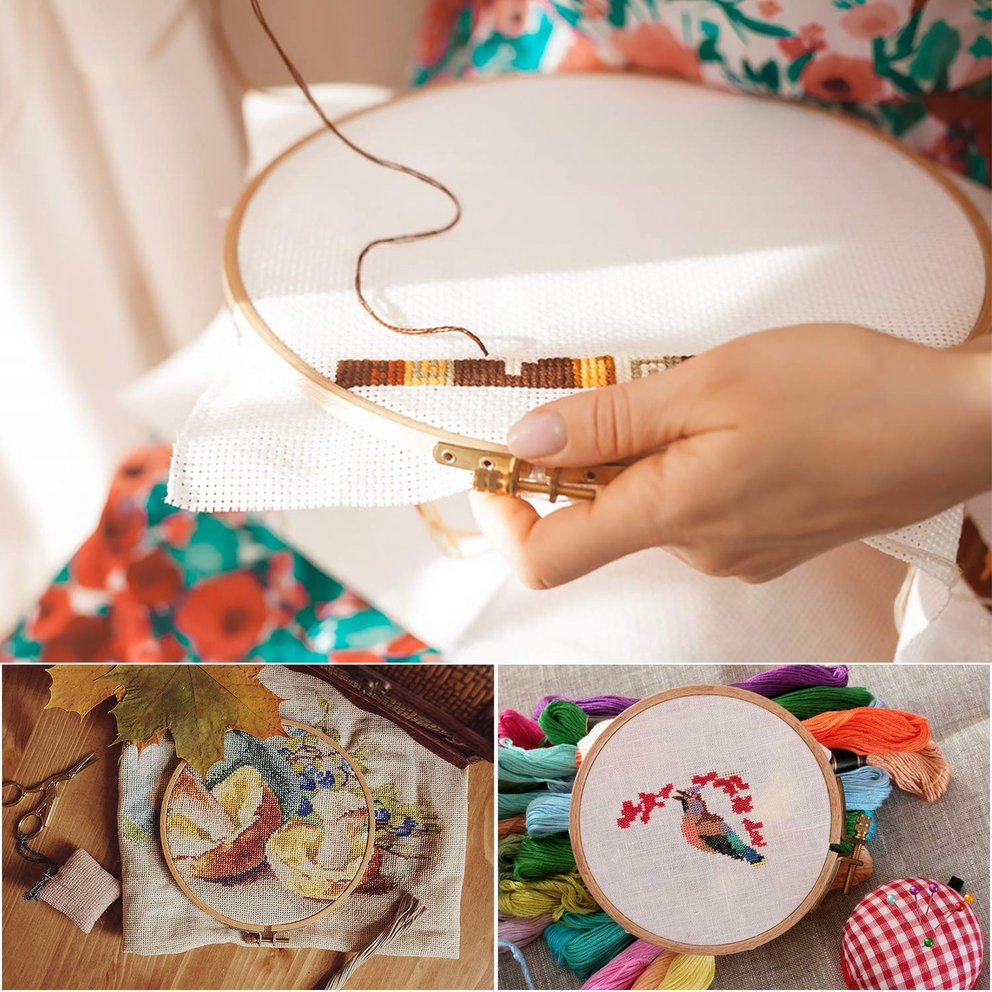 Sherbo 3 Inch Embroidery Hoop - Set of 3 Small Embroidery Hoop Made of Beech Wood, Perfect for Cross Stitch Hoop Designs & Wooden Rings Crafts