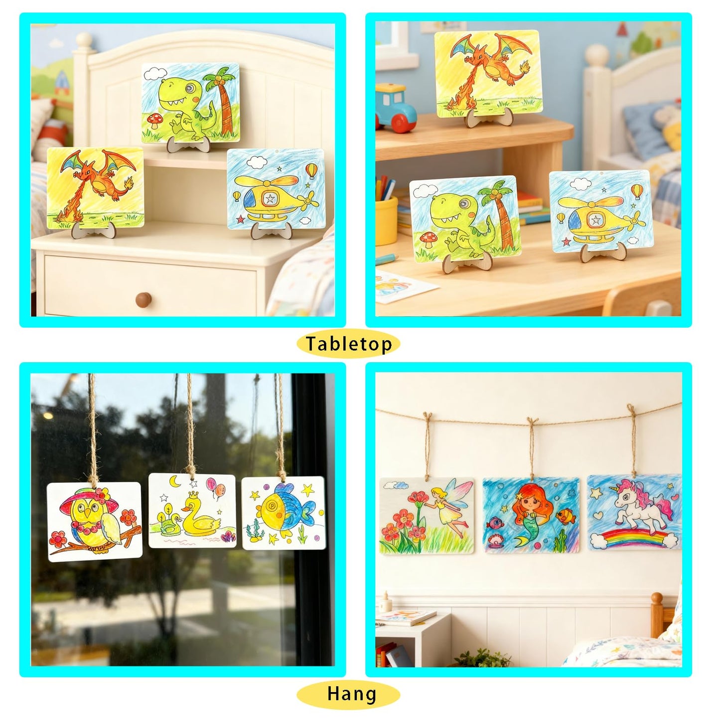 YvSuZeBuDa 10pcs Wooden Ornaments to Paint - 5.9x4.7in Unfinished Wooden Shapes with Double-Sided Designs - Safe Rounded Corners,Hang or Display with Stand - Painting Kits for Kids Ages 4-8