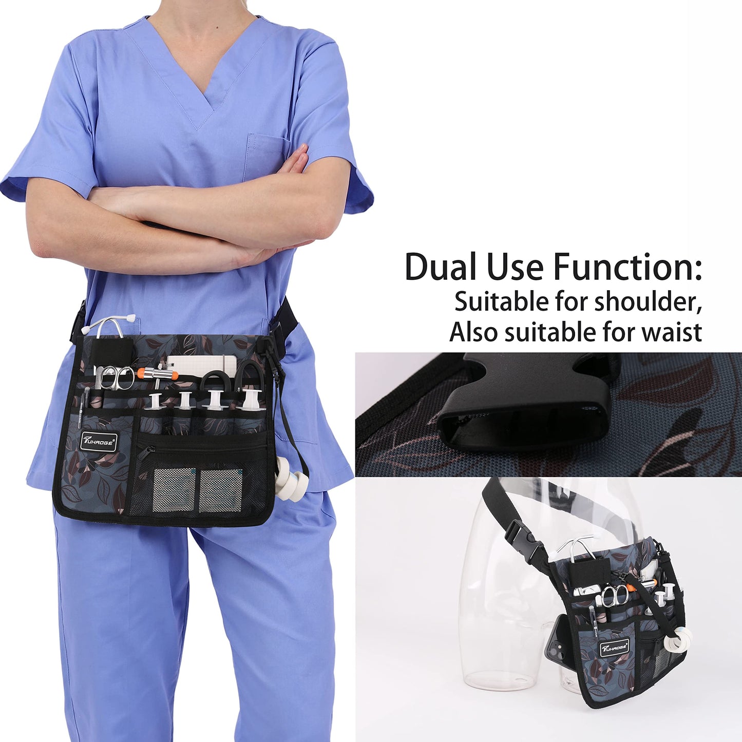 Tuhaoge Multifunctional Nurse Storage Bag, Medical Kit Practical Waist Bag， Nurse Pocket Storage Bag (Ash leaves)