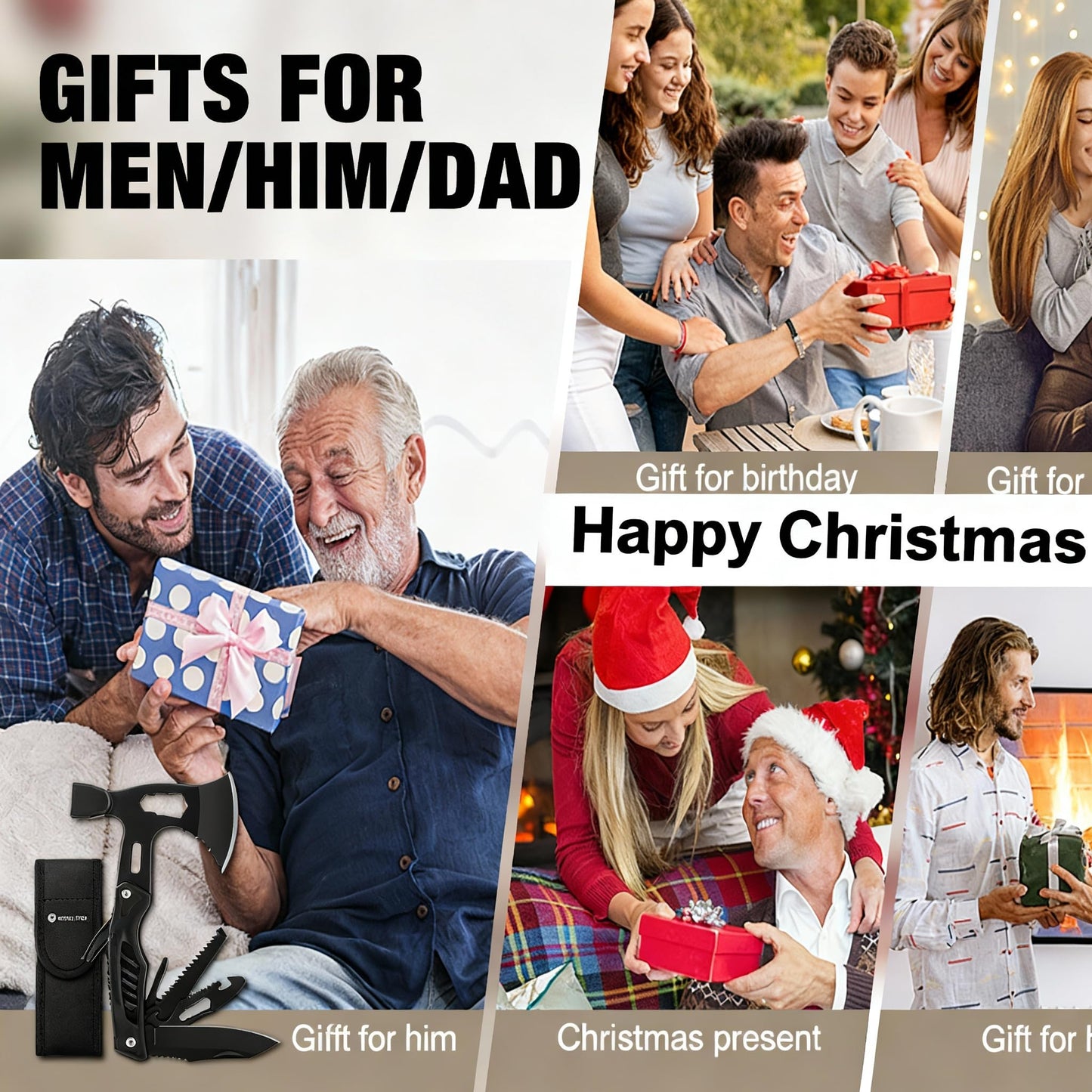 Stocking Stuffers for Adults Men - Gifts for Dad from Daughter Wife, 22 in 1 Hardened Stainless Steel Camping Multitool Hammer Hatchet, Upgrad Portable Camp Axe Screwdriver Set with Nylon Sheath
