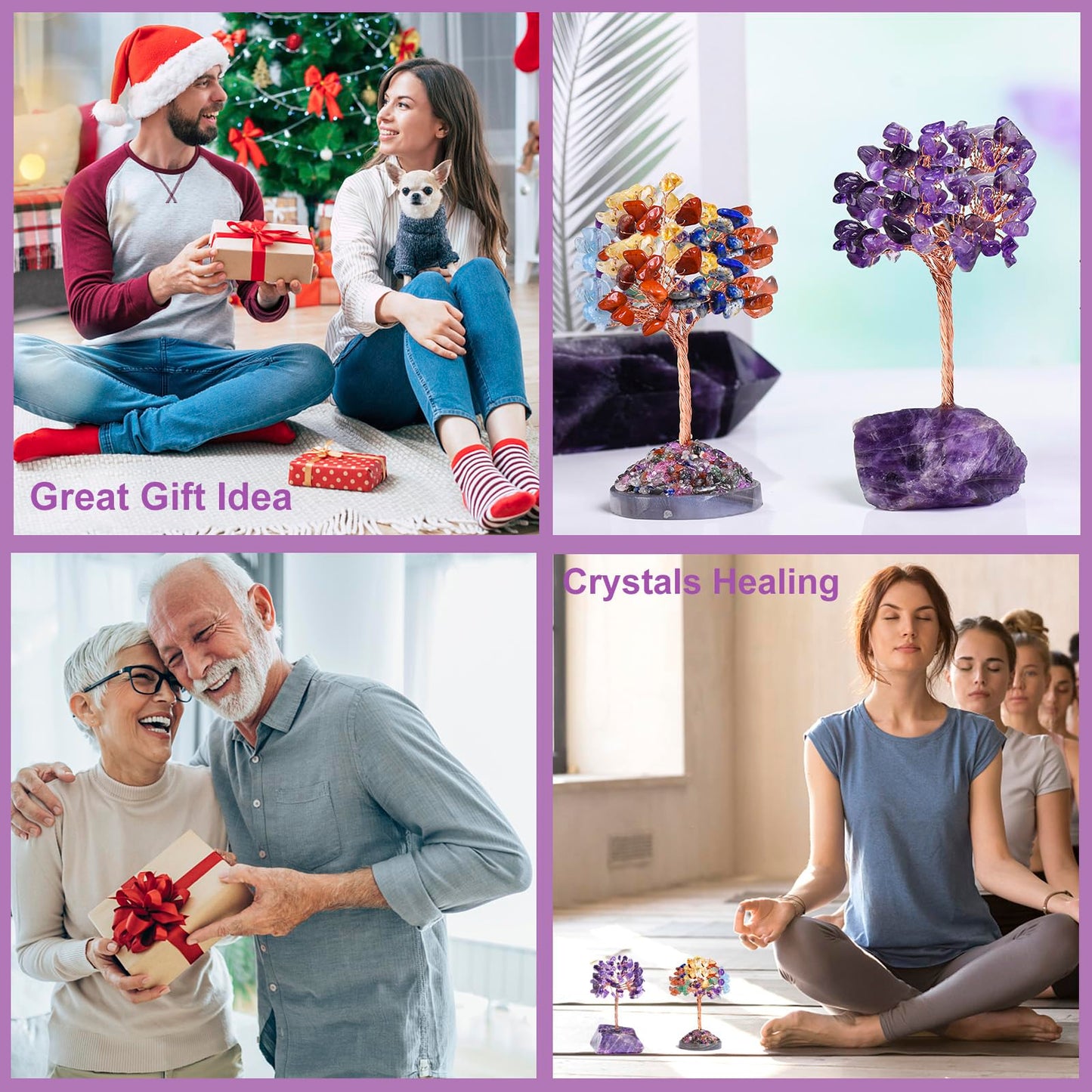 Ytbeoxk Seven Chakra Tree of Life,Money Dcorations,Crystals and Healing Stones,Reiki Positive Energy Gemstones 7 Chakra Tree,Purple Room Office Desk Feng Shui Decor Meditation Gifts for Women Men