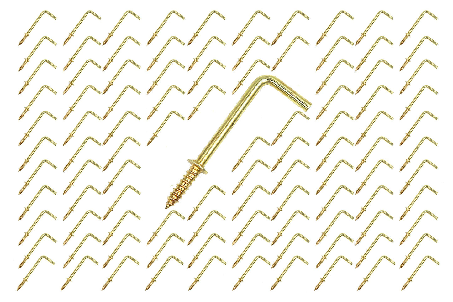 FGen 100pcs L Type Photo Frame - Copper Plated Right Angle Hooks, Fixed Cup Hooks - 2.16 inch (Gold)