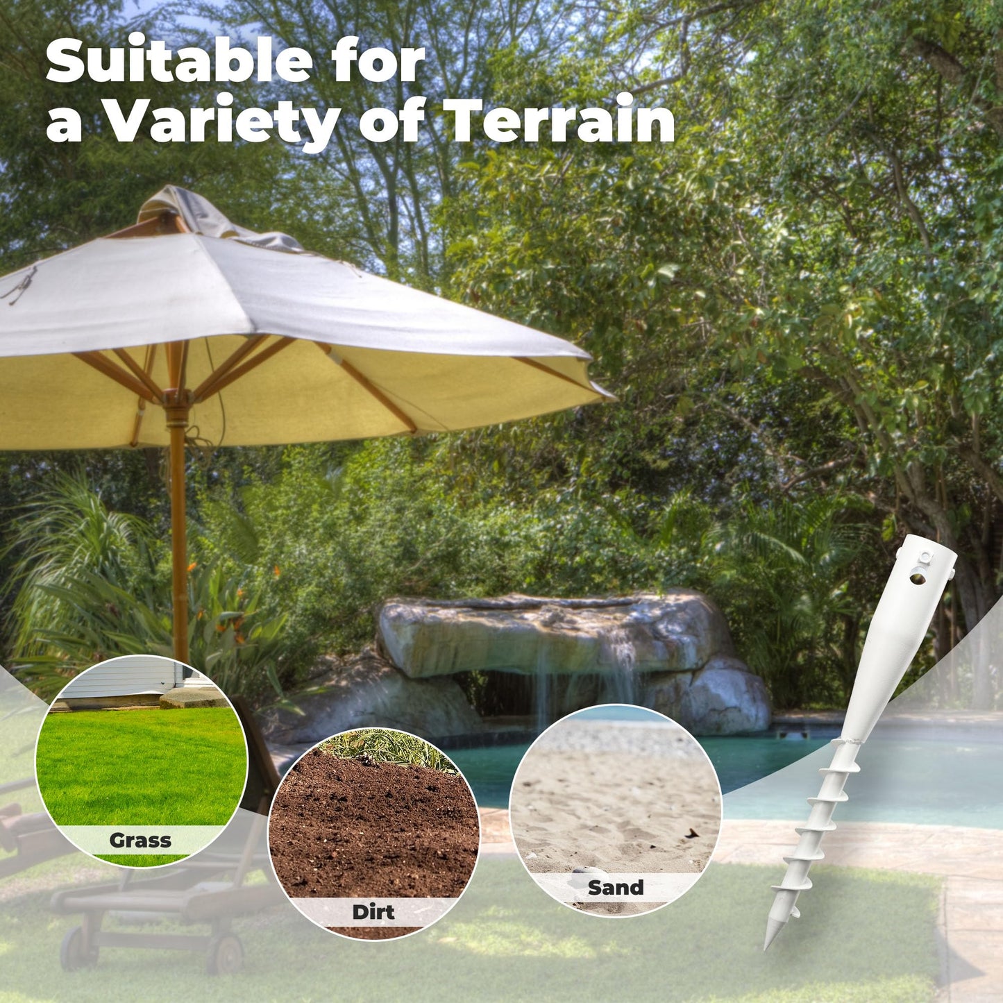 Lcokeiy Beach Umbrella Sand Anchor - Heavy Duty Outdoor Umbrella Holder No Dig Ground Umbrella Base - Sturdy and Reliable 2.3“ Inner Diameter, White(1 Pack)