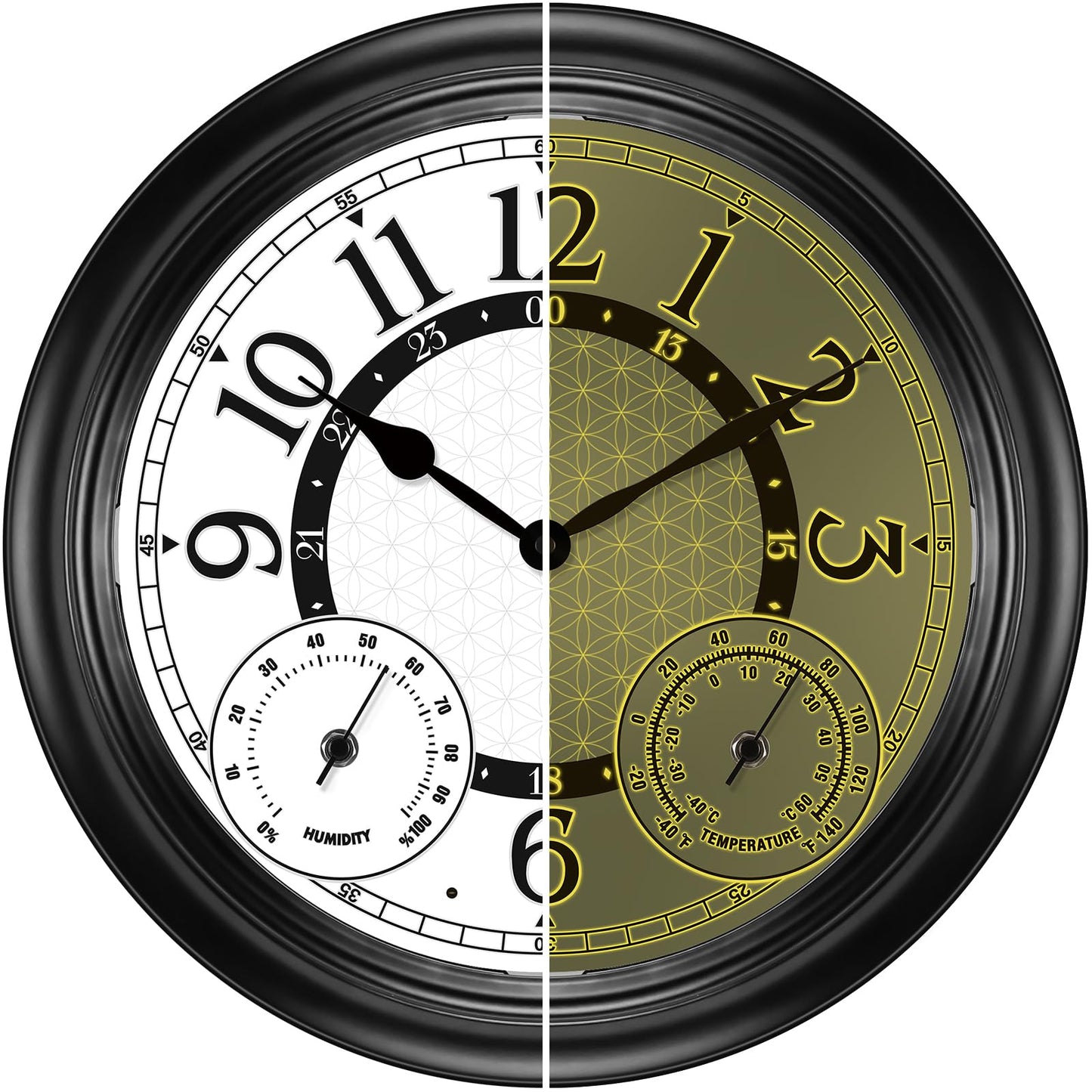Dyreps 15Inch Outdoor Clock with Thermometer & Hygrometer - Waterproof Illuminated Large Outdoor Clocks Waterproof, Weather-Resistant Battery Operated Metal Wall Clock for Indoor and Outdoors