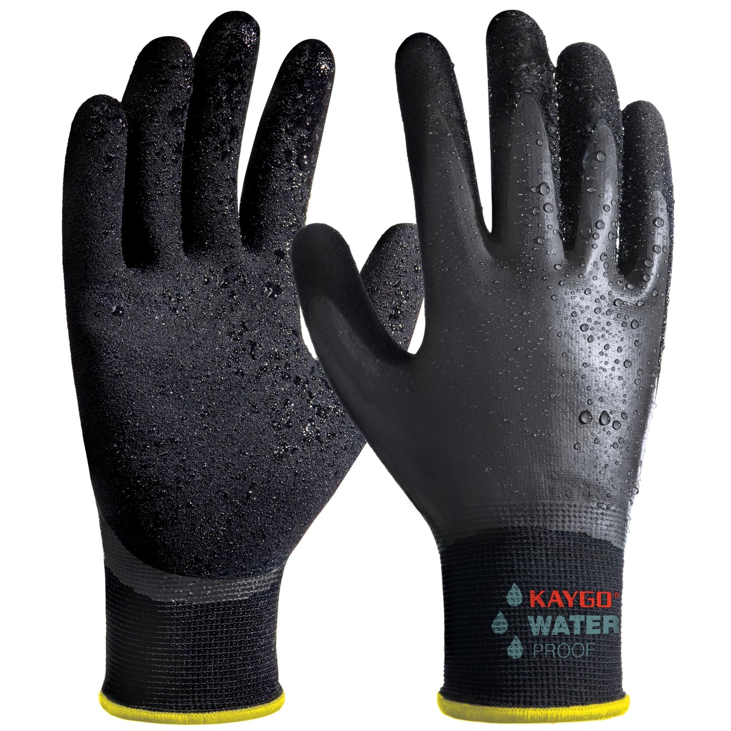 KAYGO Waterproof Work Gloves for Men and Women, Rubber Coated Non-slip Working Gloves for Garden, Outdoor Construction,KG150,Black,L